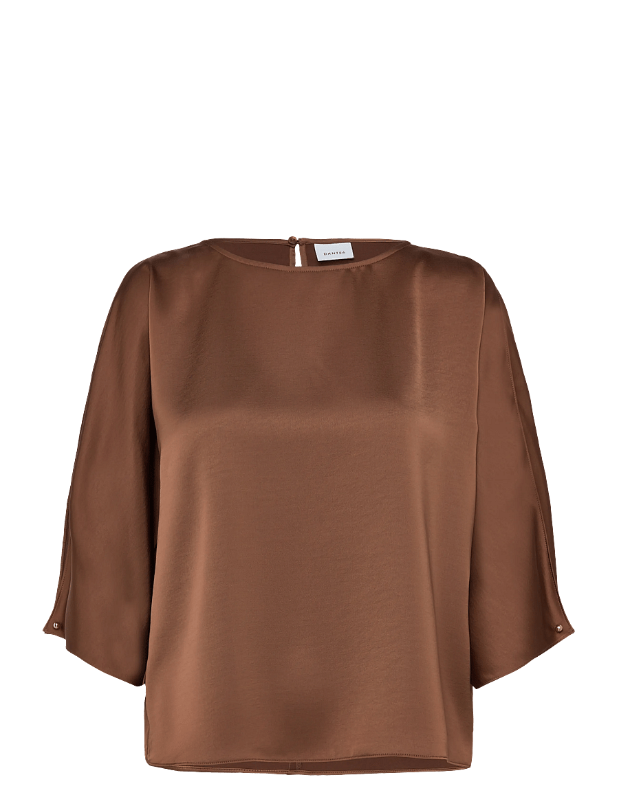 Dante6 - Dante6-Risette flowing satin top - kurzärmelige blusen - mocha mousse - 1