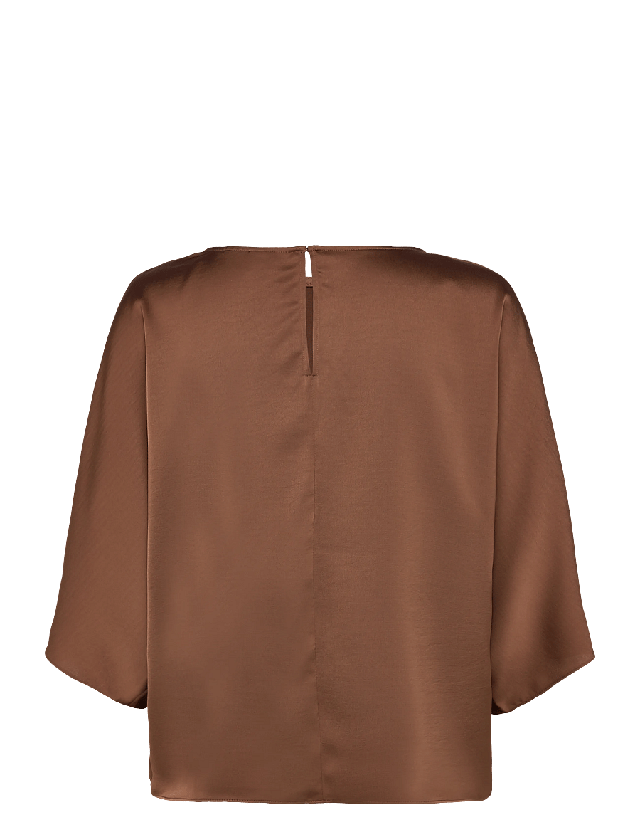 Dante6 - Dante6-Risette flowing satin top - kortärmade blusar - mocha mousse - 2