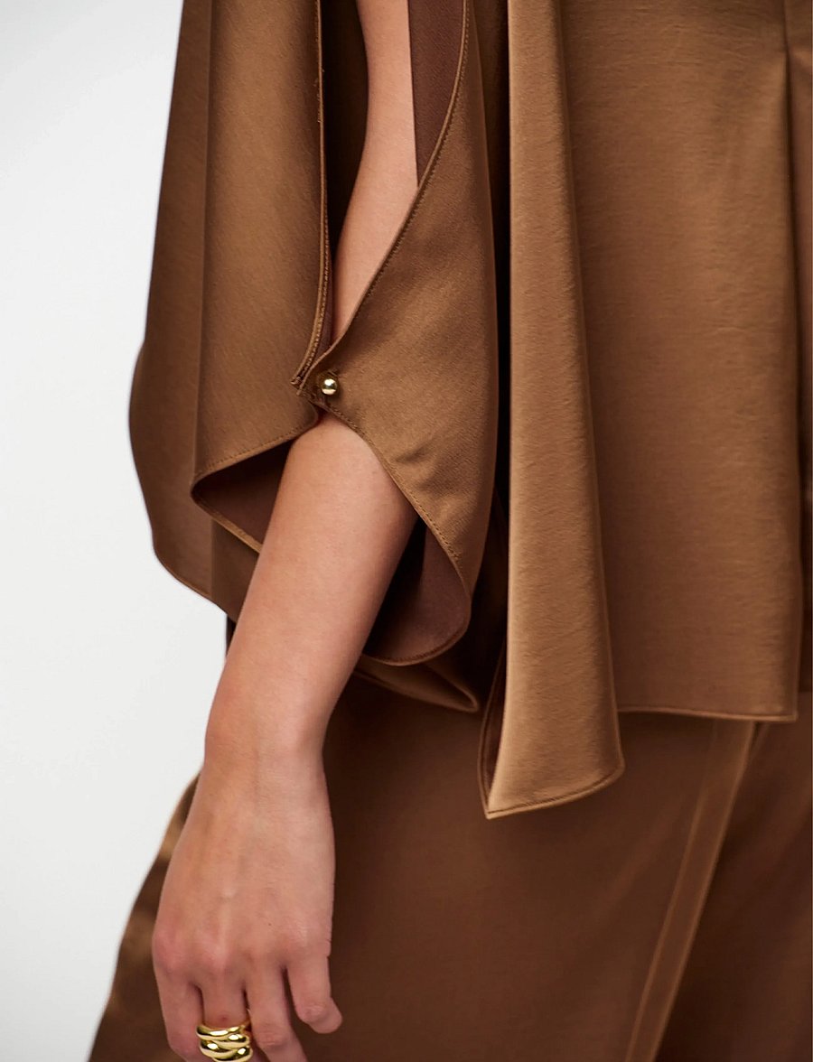 Dante6 - Dante6-Risette flowing satin top - kurzärmelige blusen - mocha mousse - 5