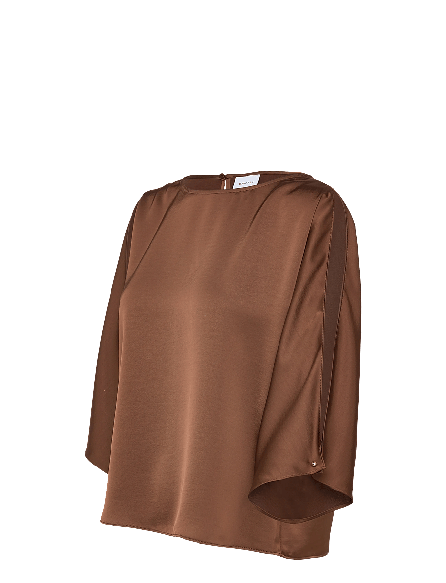 Dante6 - Dante6-Risette flowing satin top - kurzärmelige blusen - mocha mousse - 3