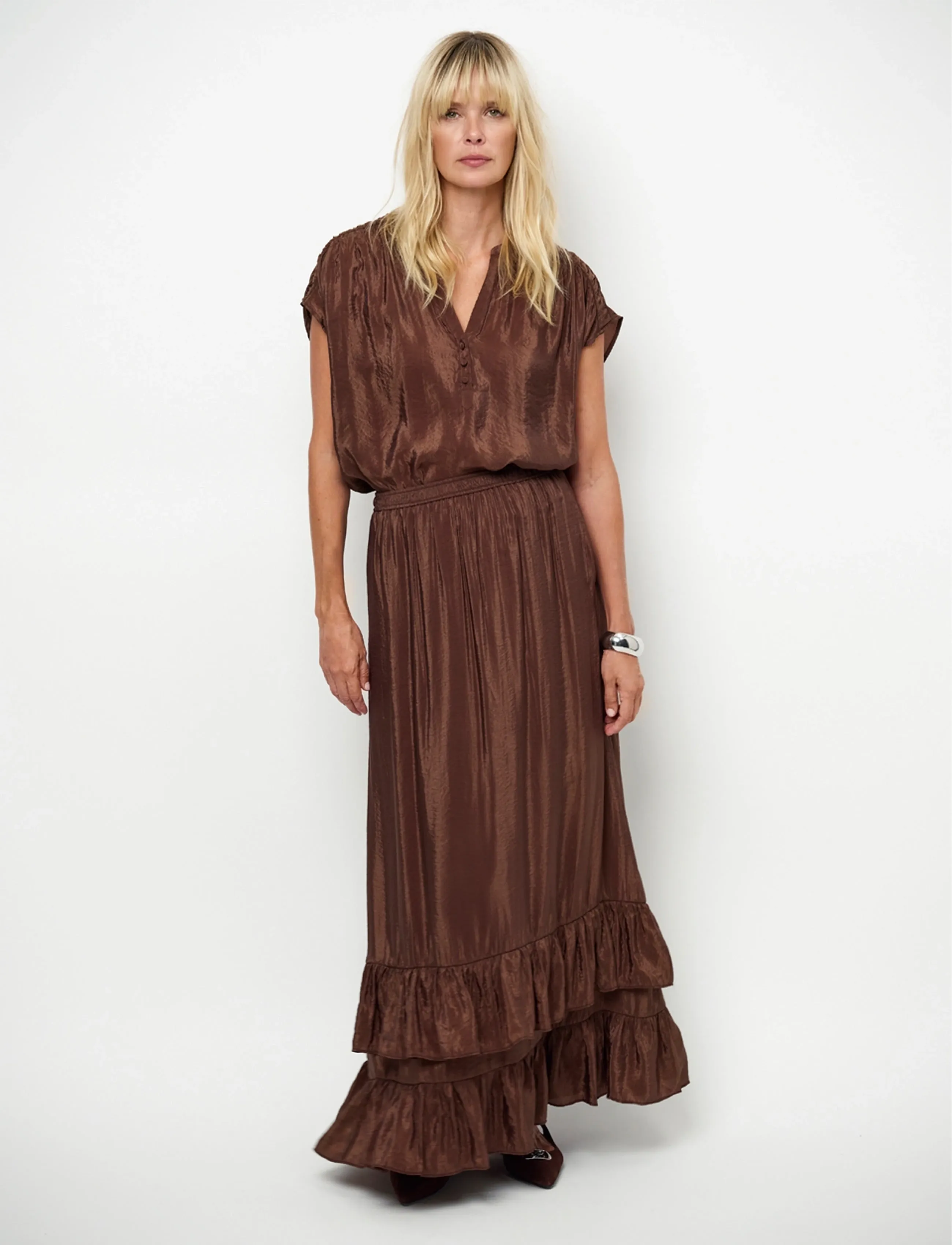 Dante6 Dante6-Elohim volant maxi skirt - Hameet - CHOCOLATE BROWN / brown