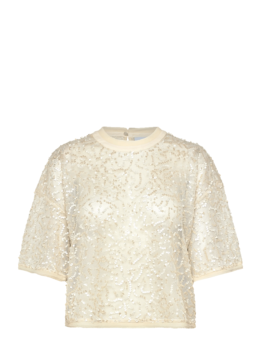 Dante6 - Dante6-Zaira sequins net top - lühikeste varrukatega pluusid - butter cream - 1