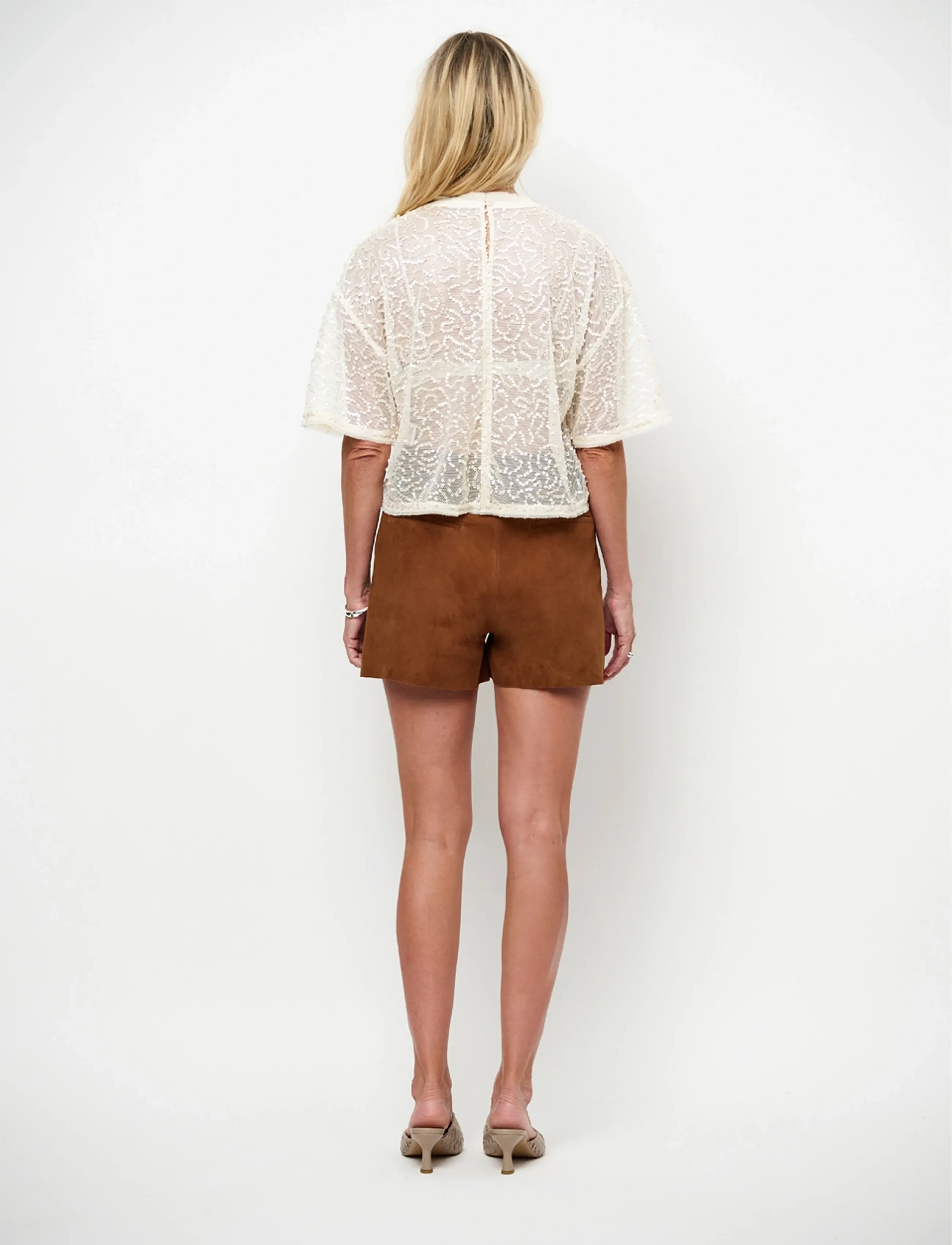 Dante6 - Dante6-Zaira sequins net top - lühikeste varrukatega pluusid - butter cream - 4