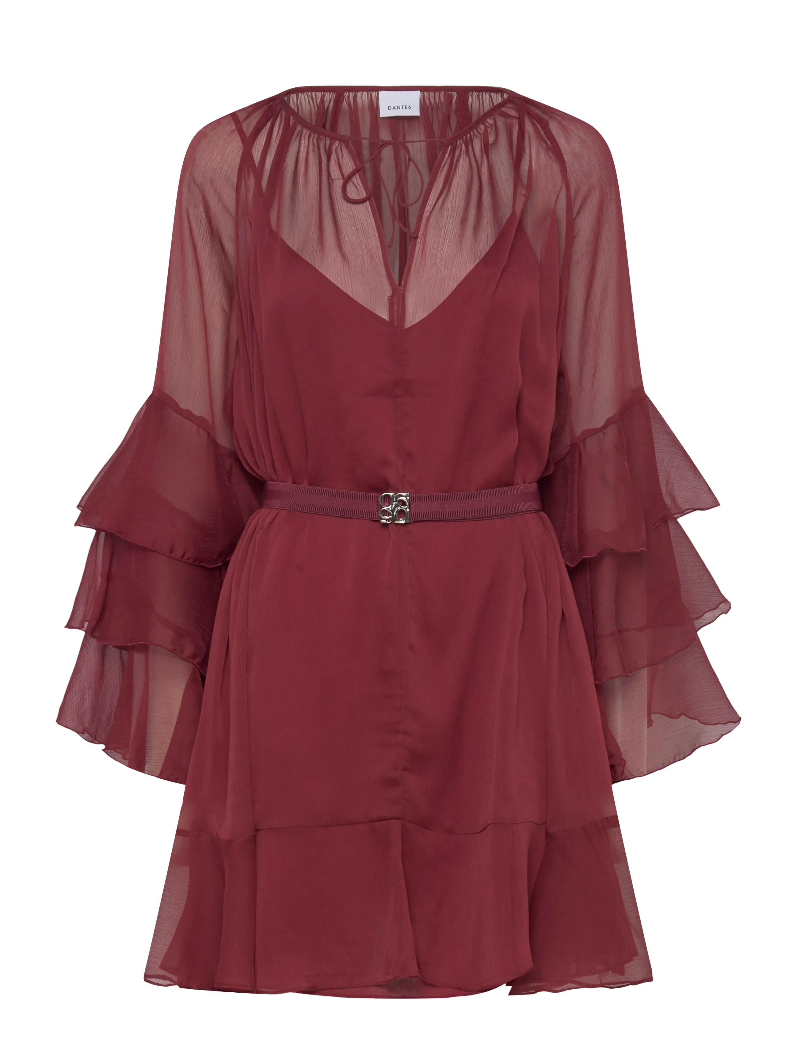 DANTE6 Dante6-Solstice Boho Chiffon Kurz Kleid Burgundy - 40 - Damen