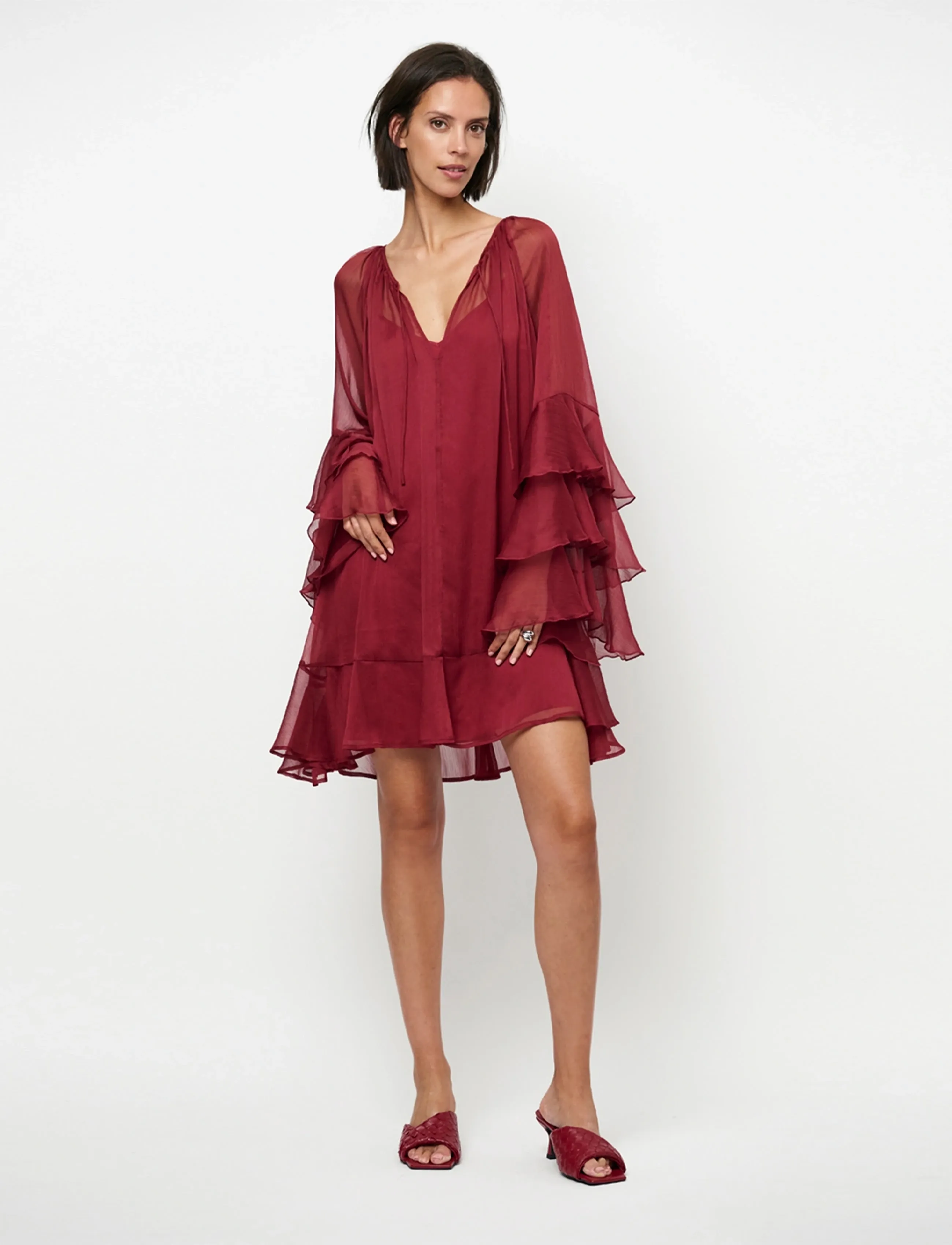 Dante6 -Solstice Boho Chiffon Short Dress, 34, Dresses, Burgunderrot - Frauen