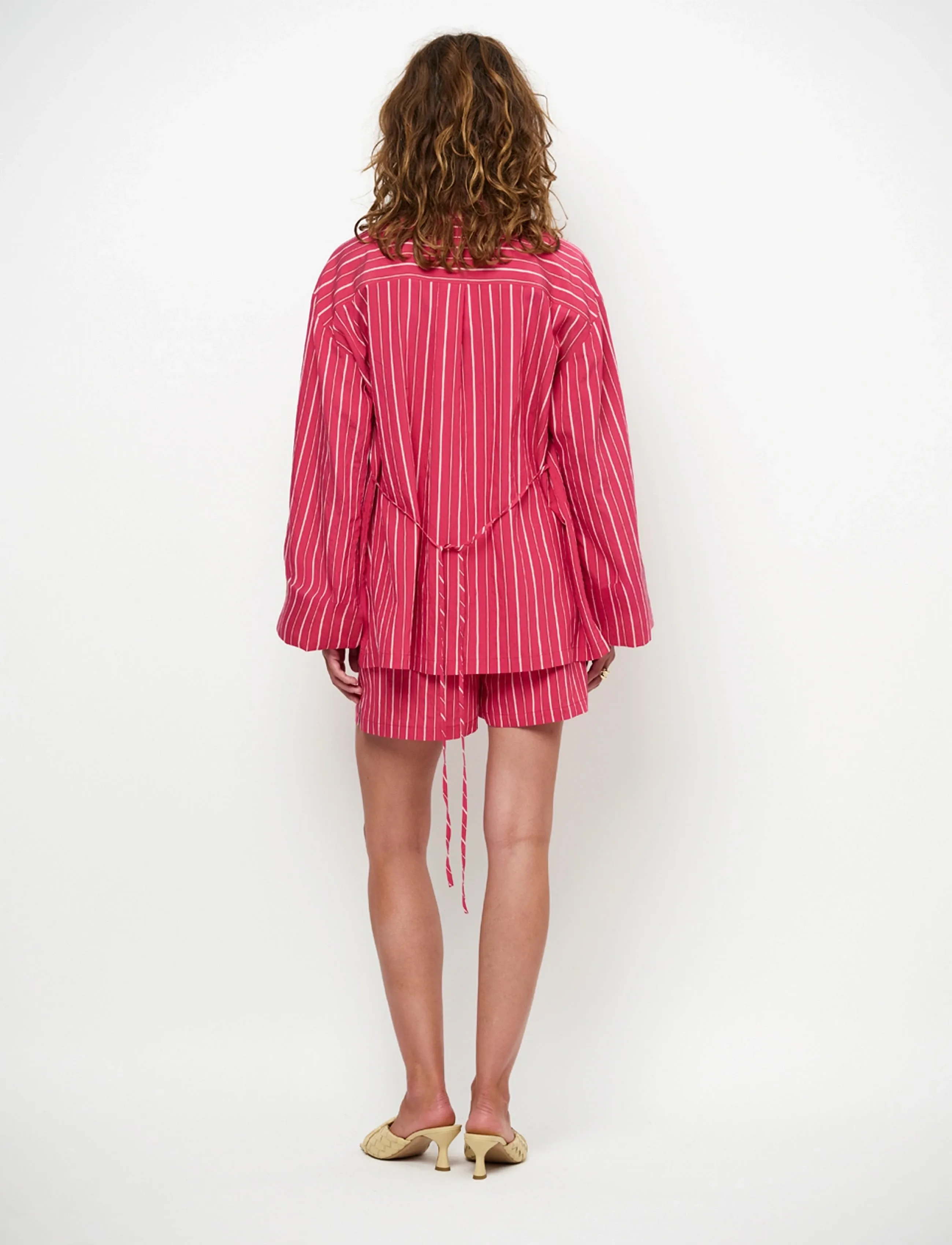 Dante6 - Dante6-Lise striped relaxed  shirt - langermede skjorter - pomegranate red - 4