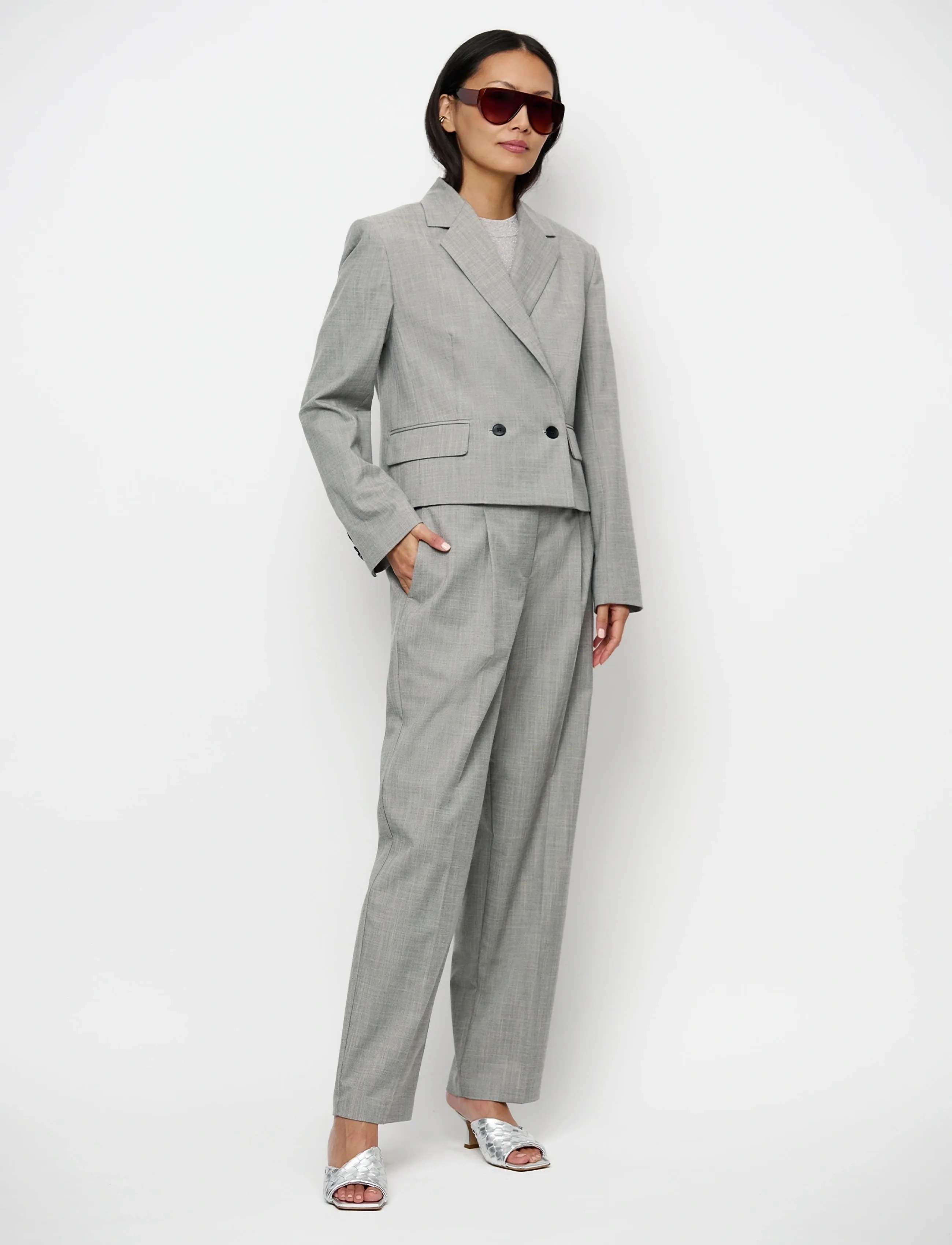 Dante6 Dante6-Reyes Relaxed Fit Cropped Blazer, 42, Grey, Blazere > Cropped Blazere, Dame