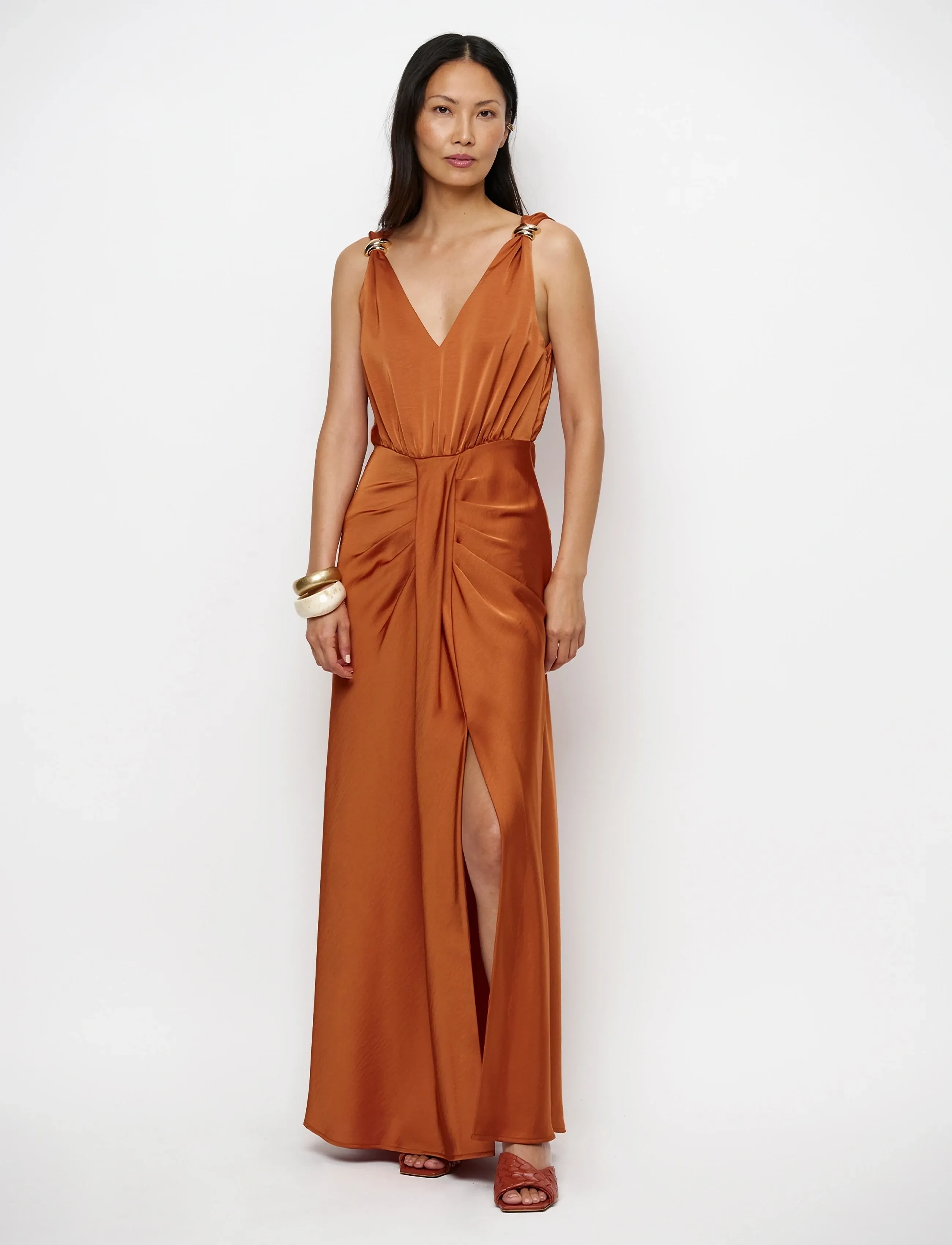 Dante6 -Marcia Satin Maxi Dress, Kvinder, Satin Maxikjole, Orange, Str: 34