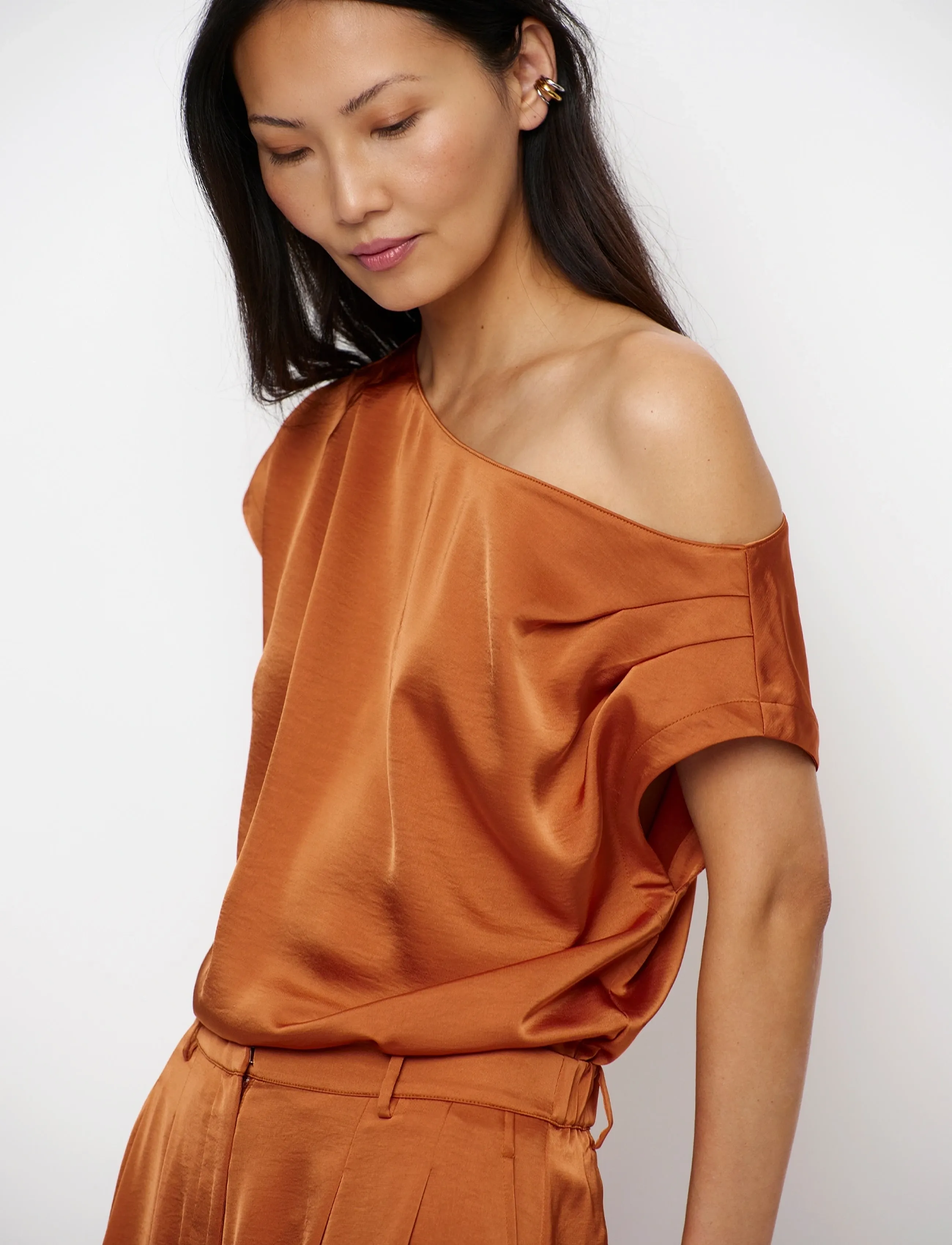 Dante6 - Dante6-Roam satin drapey top - nabapluusid - sunset orange - 3