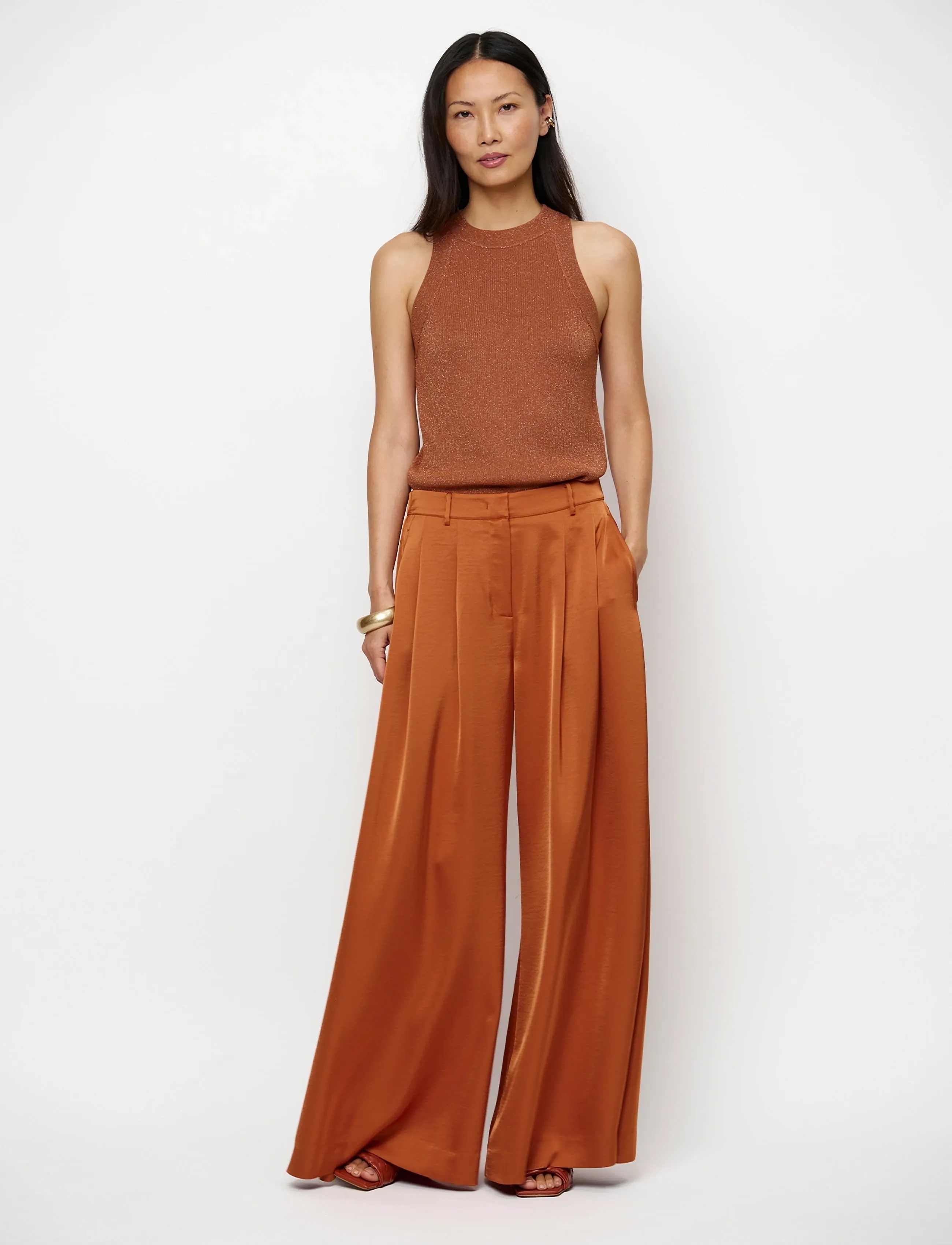 Dante6 Dante6-Onique Wide Leg Satin Pants, 42, Orange, Bukser > Brede Ben, Dame