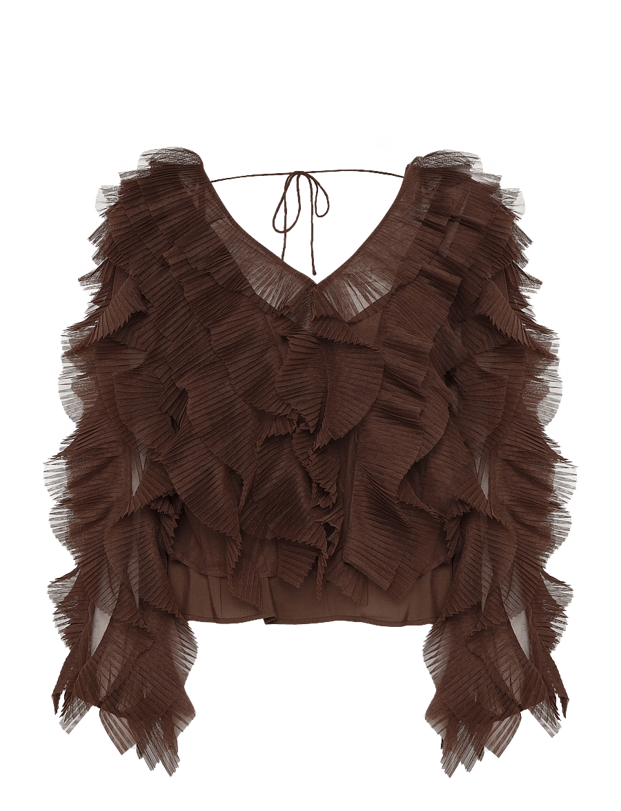 Dante6 - Dante6-Phora tulle ruffled top - pikkade varrukatega pluusid - chocolate brown - 1