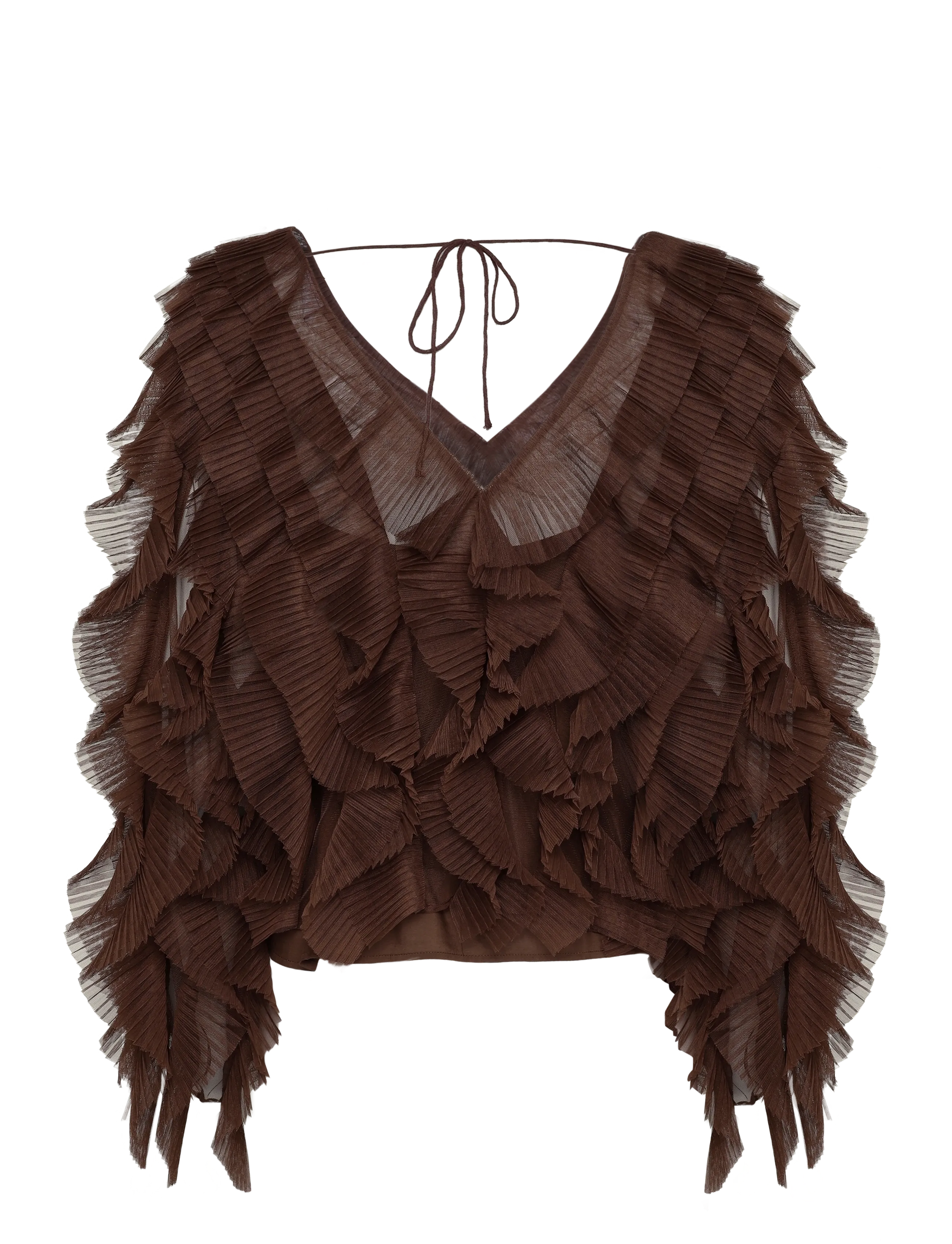 Dante6 - Dante6-Phora tulle ruffled top - pikkade varrukatega pluusid - chocolate brown - 2