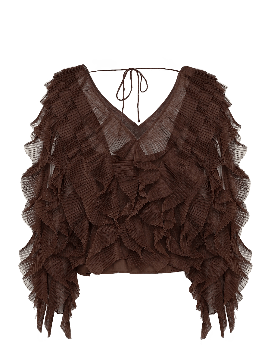 Dante6 - Dante6-Phora tulle ruffled top - pikkade varrukatega pluusid - chocolate brown - 2
