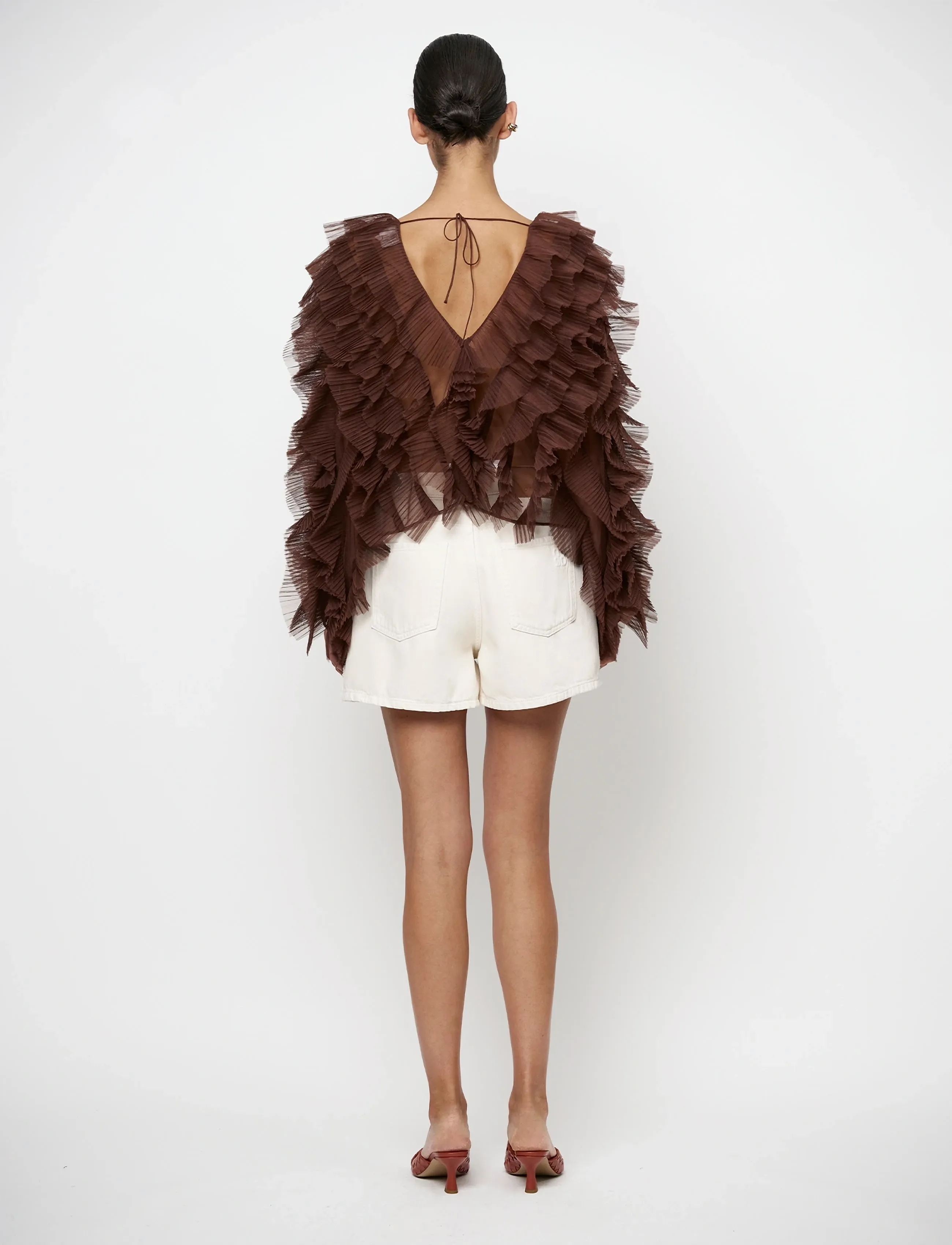 Dante6 - Dante6-Phora tulle ruffled top - pikkade varrukatega pluusid - chocolate brown - 4