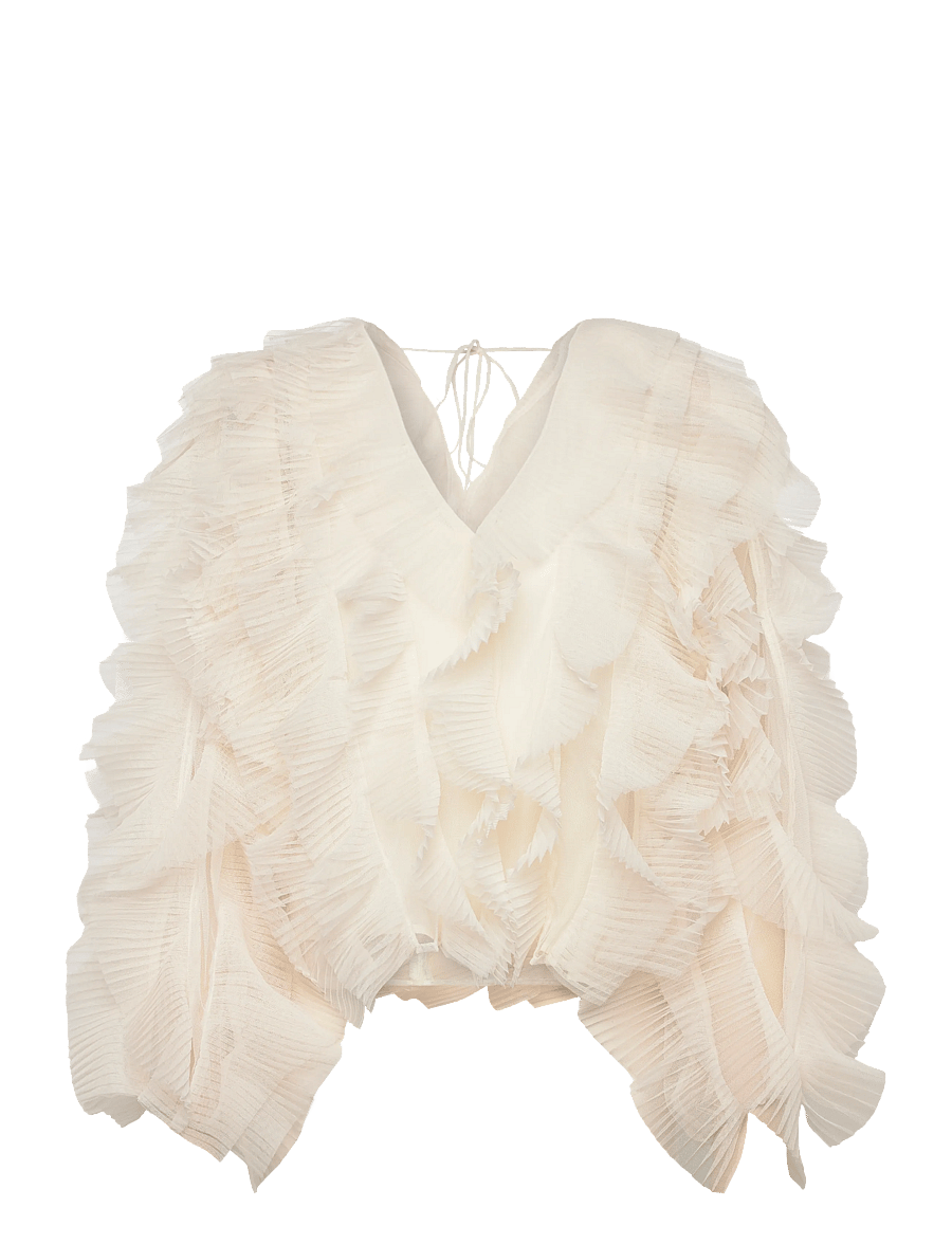 Dante6 - Dante6-Phora tulle ruffled top - langerma blússur - ivory - 1
