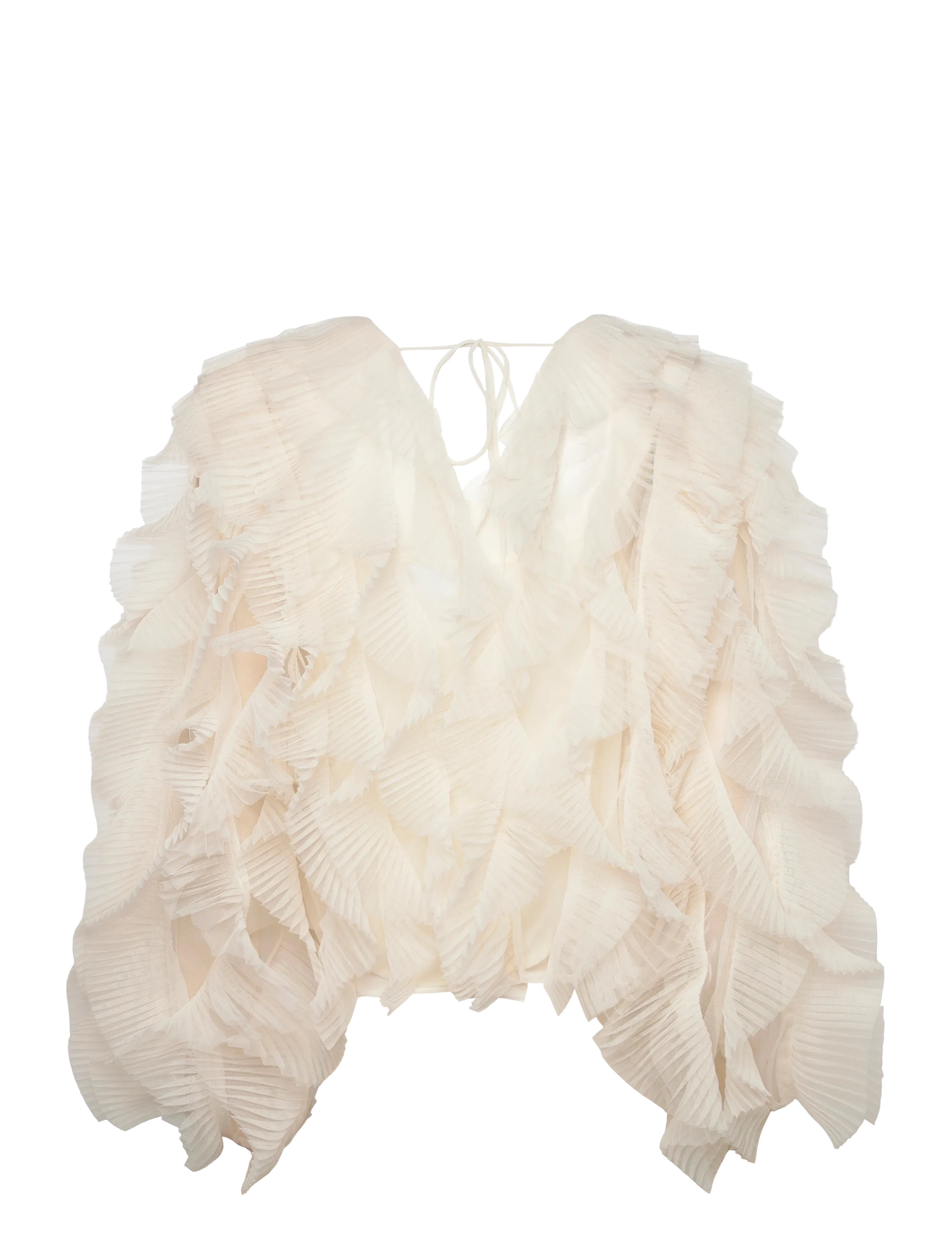 Dante6 - Dante6-Phora tulle ruffled top - langerma blússur - ivory - 2