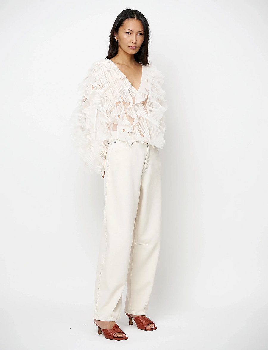 Dante6 - Dante6-Phora tulle ruffled top - langerma blússur - ivory - 0