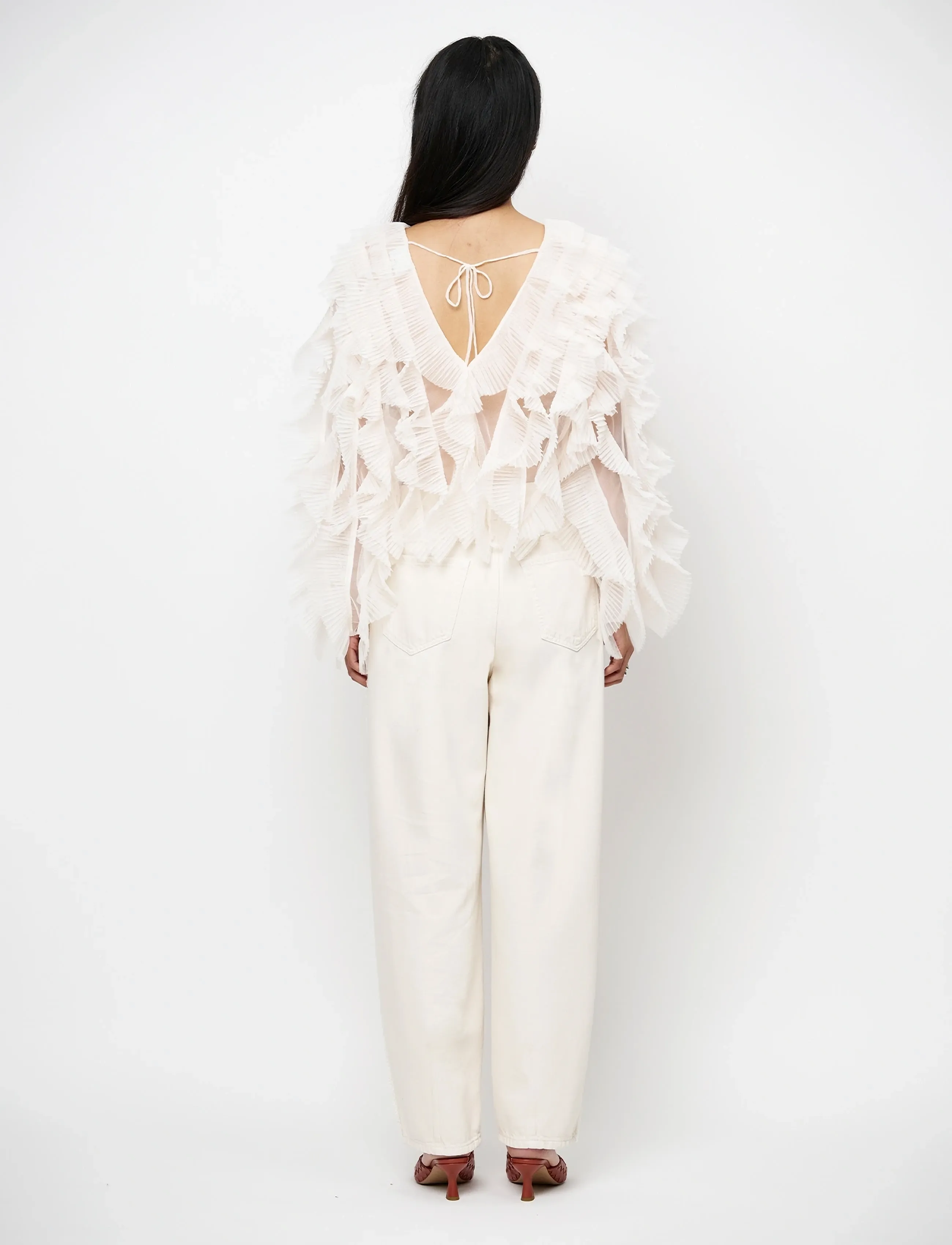 Dante6 - Dante6-Phora tulle ruffled top - langerma blússur - ivory - 5