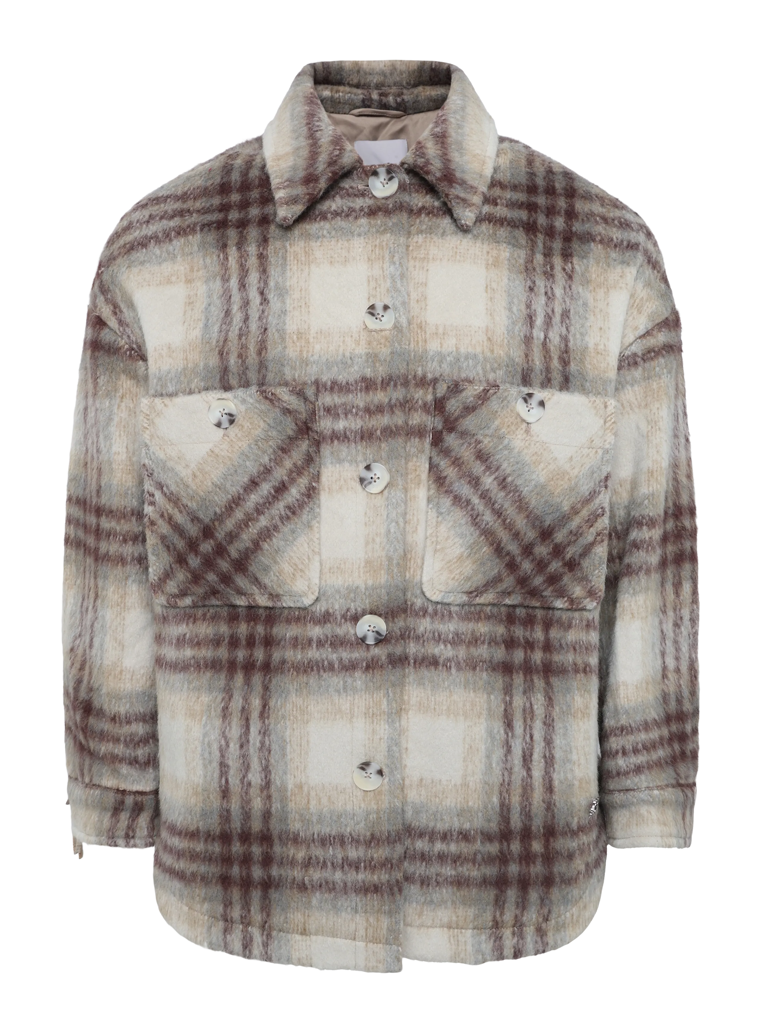 Dante6 - Dante6-Hivora fringe checked shirt-coat - wolljacken - warm greige - 1