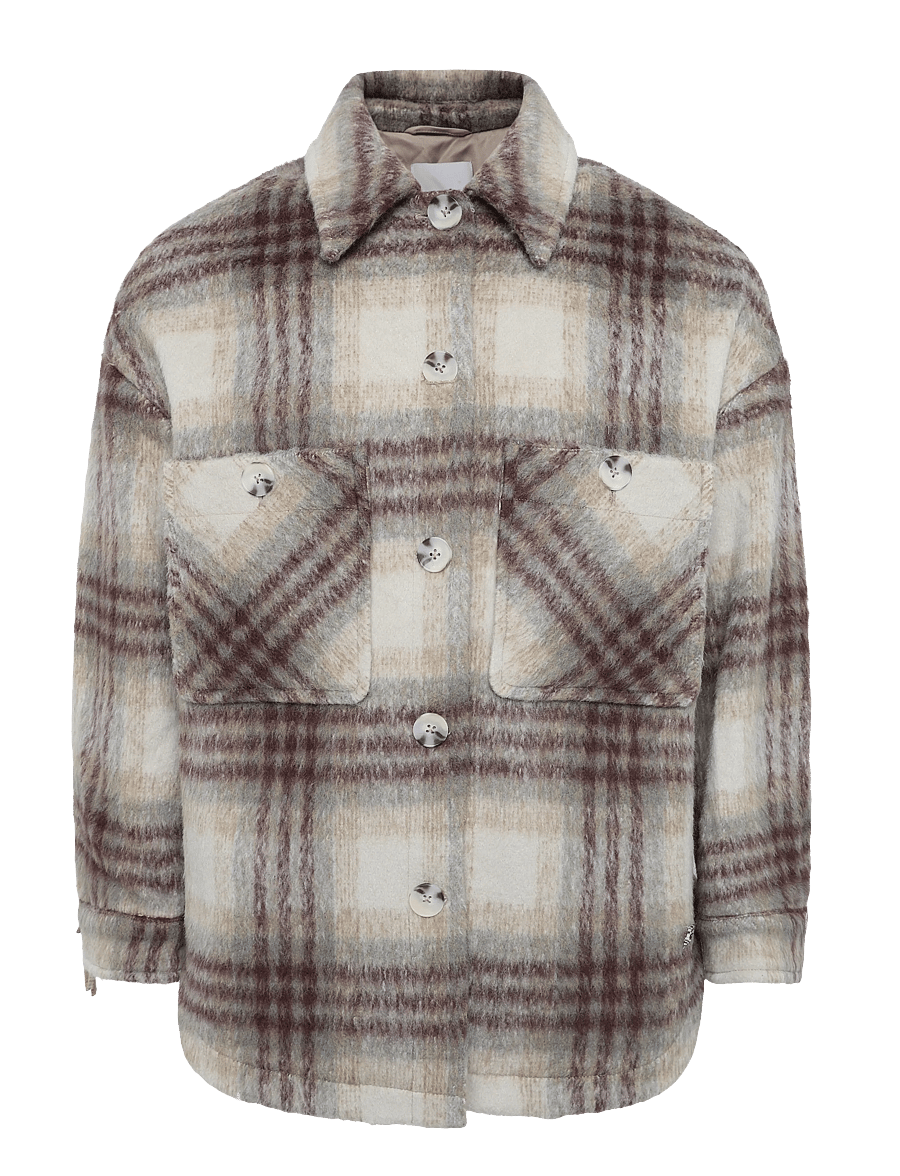 Dante6 - Dante6-Hivora fringe checked shirt-coat - wolljacken - warm greige - 1