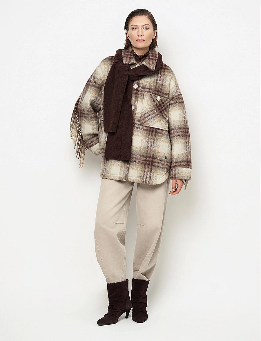 Dante6 - Dante6-Hivora fringe checked shirt-coat - wolljacken - warm greige - 0