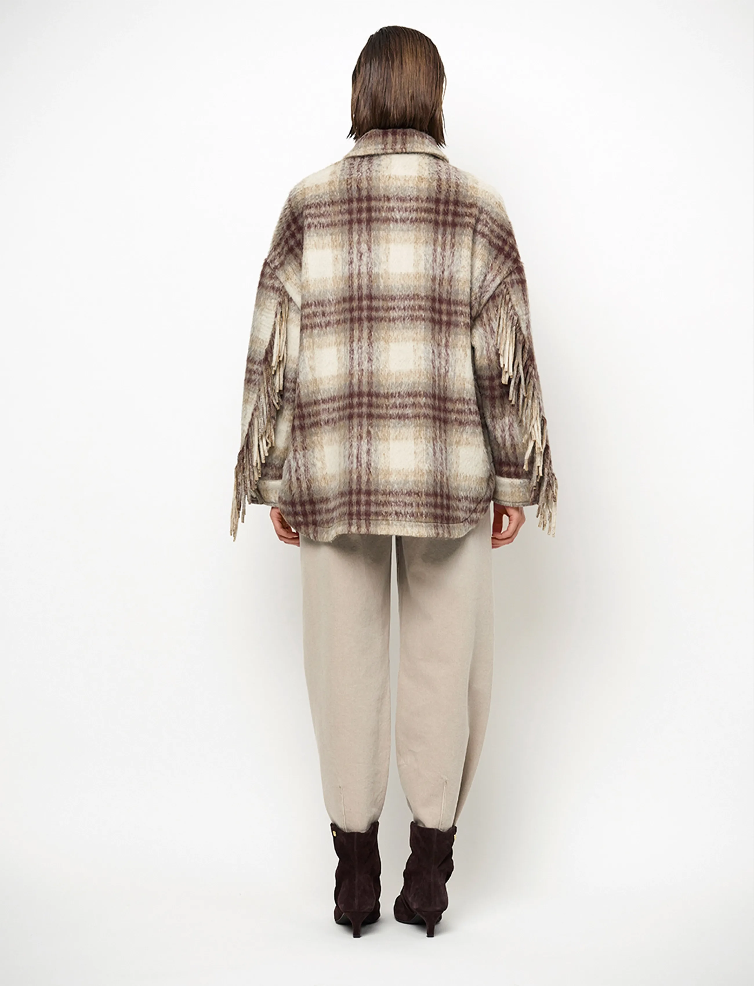 Dante6 - Dante6-Hivora fringe checked shirt-coat - wolljacken - warm greige - 3