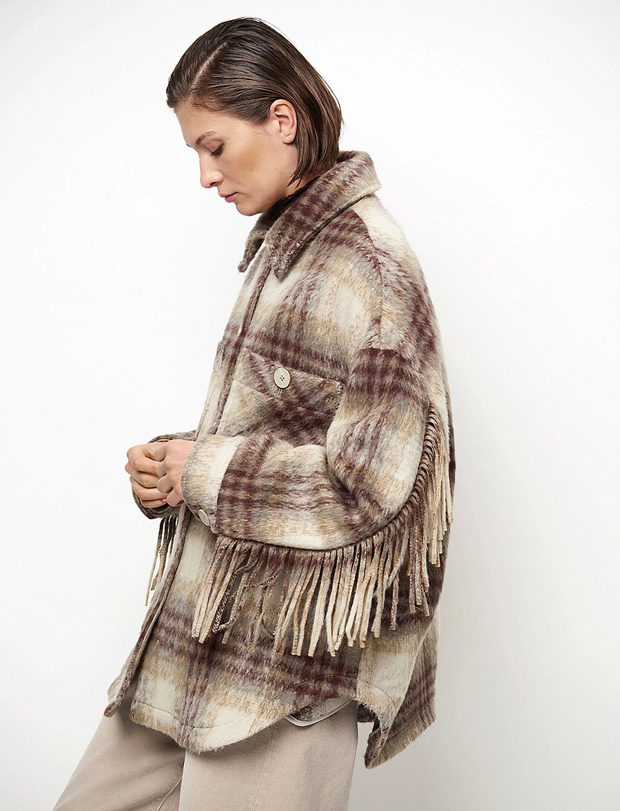 Dante6 - Dante6-Hivora fringe checked shirt-coat - wolljacken - warm greige - 4