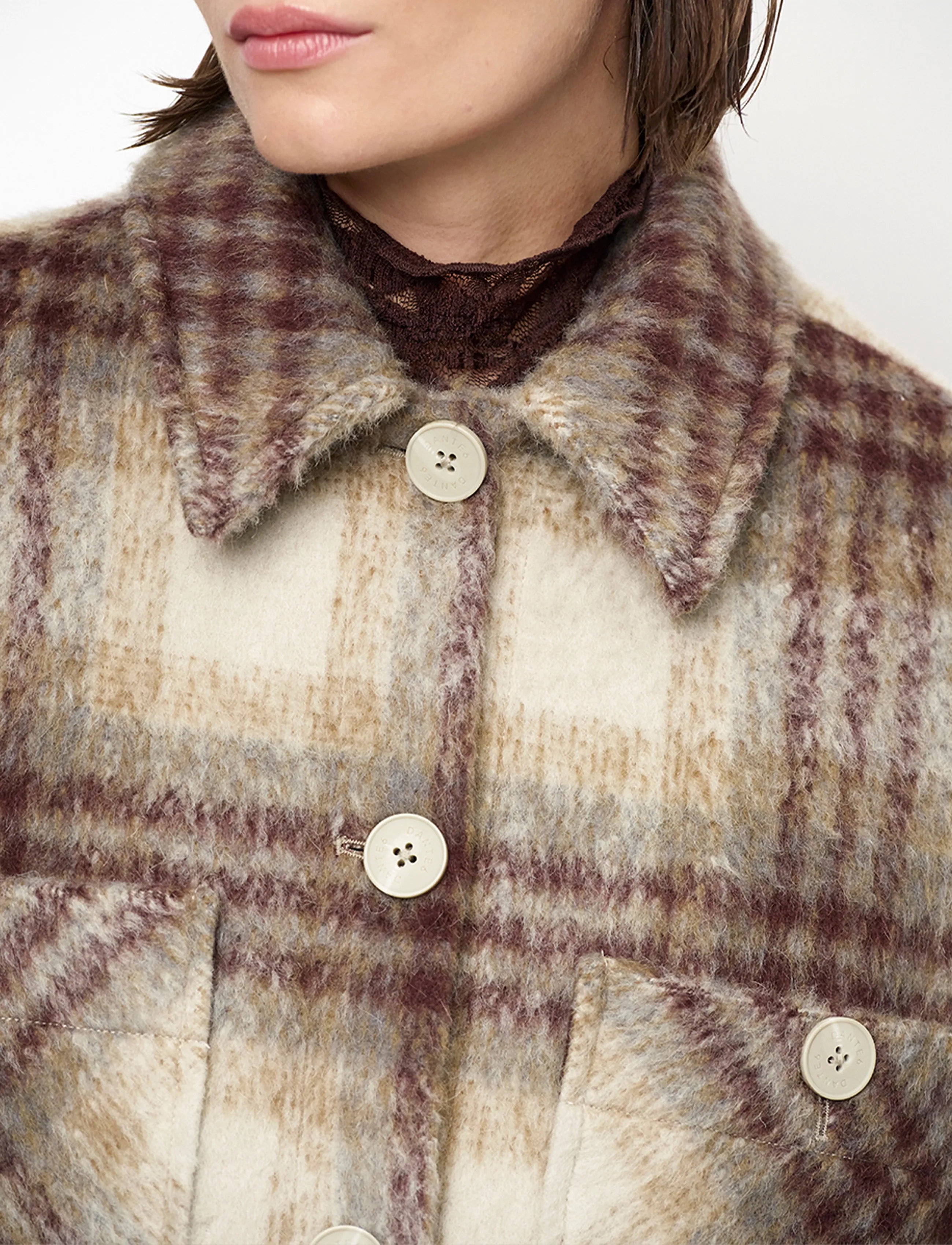 Dante6 - Dante6-Hivora fringe checked shirt-coat - wolljacken - warm greige - 5
