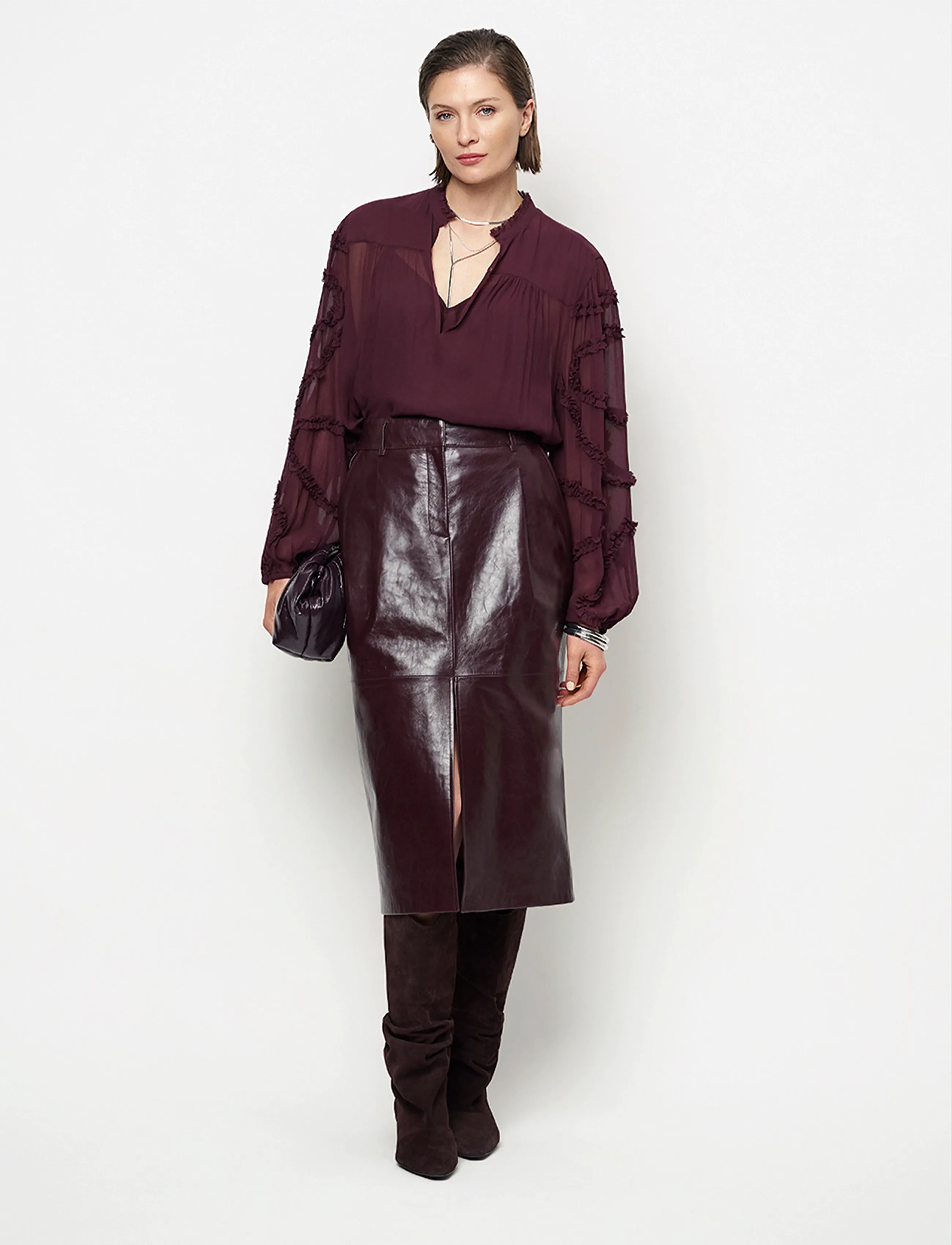 Dante6 - Dante6-Lennie leather pencil skirt - lædernederdele - dark plum - 0
