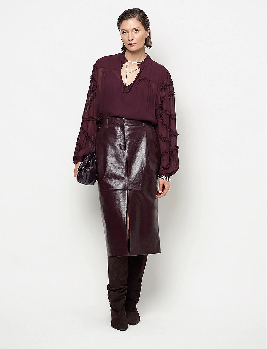 Dante6 - Dante6-Lennie leather pencil skirt - lædernederdele - dark plum - 0
