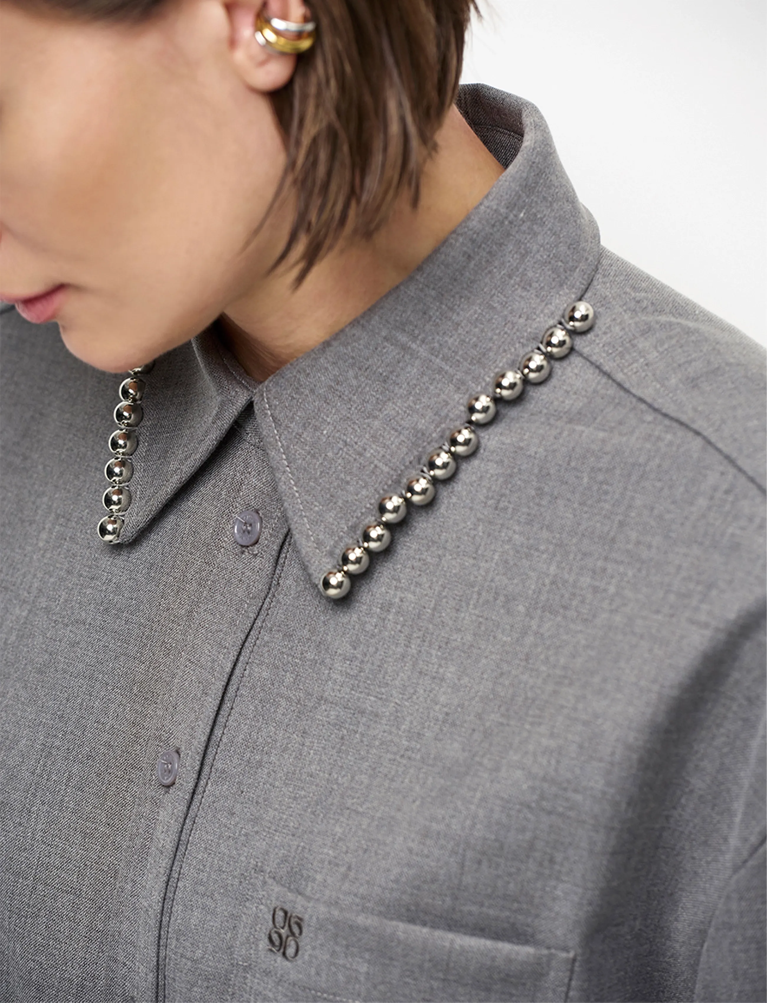 Dante6 - Dante6-Courtney embellished shirt - langärmlige hemden - granite grey mÉlange - 4