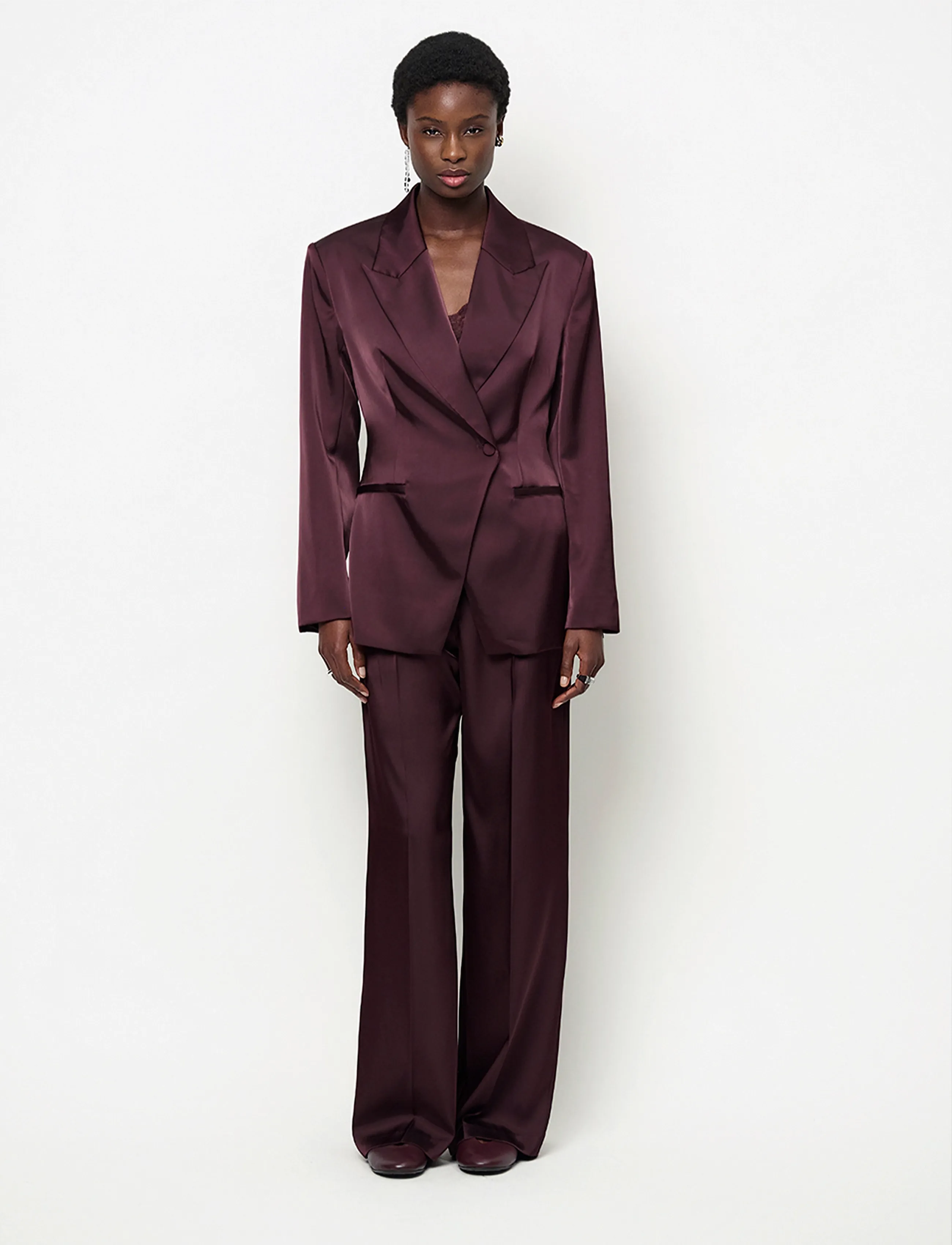 Dante6 - Dante6-Rush tailored bold satin blazer - enkeltradede blazere - dark plum - 0