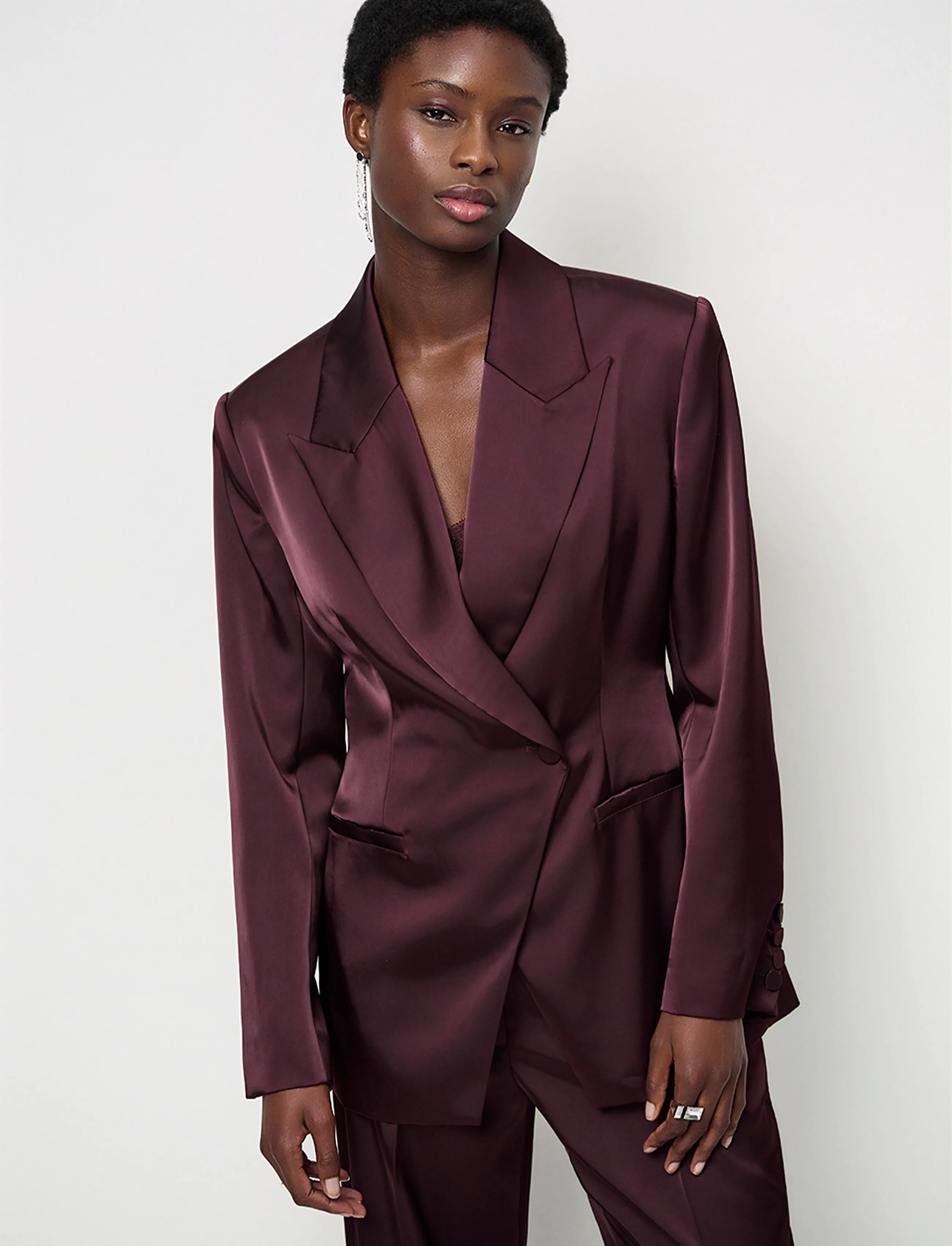 Dante6 - Dante6-Rush tailored bold satin blazer - enkeltradede blazere - dark plum - 4
