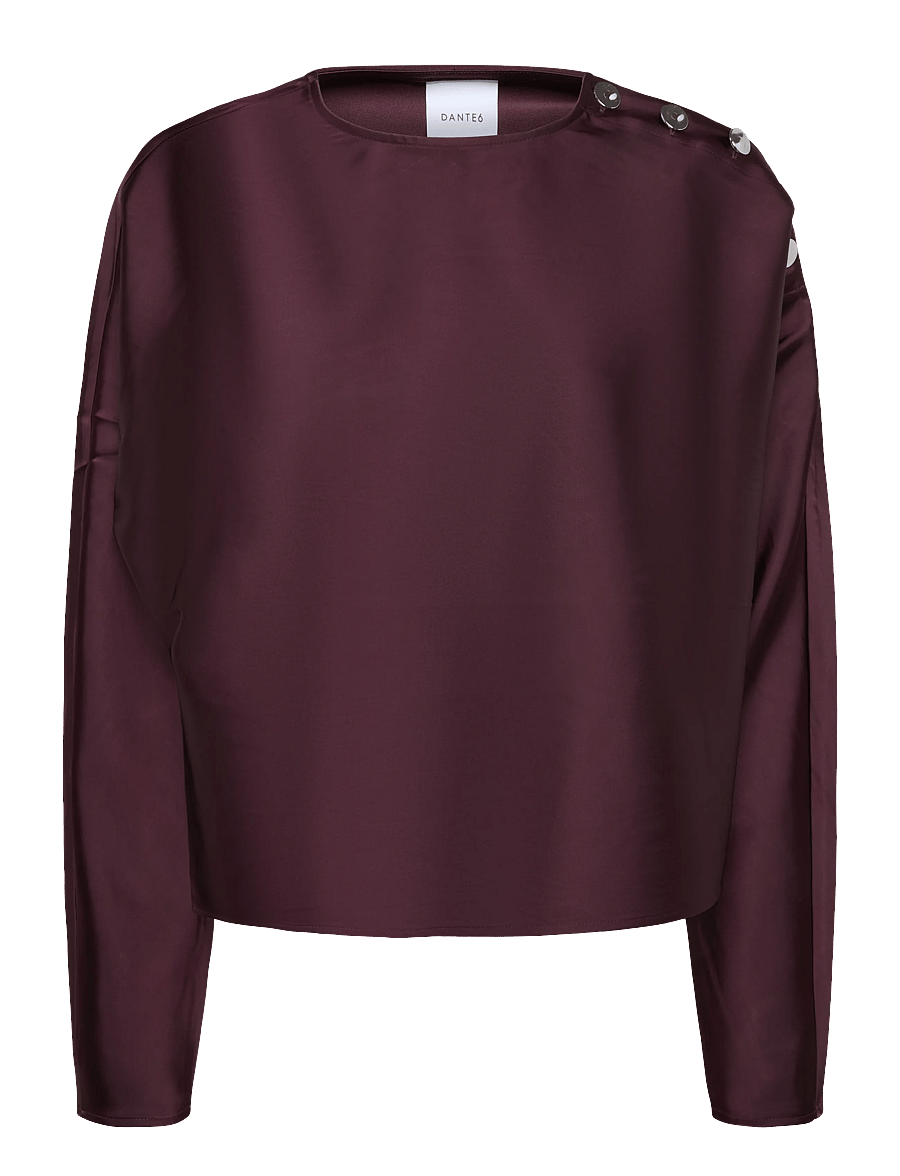 Dante6 - Dante6-Leiva bold satin button detail top - langärmelige blusen - dark plum - 1