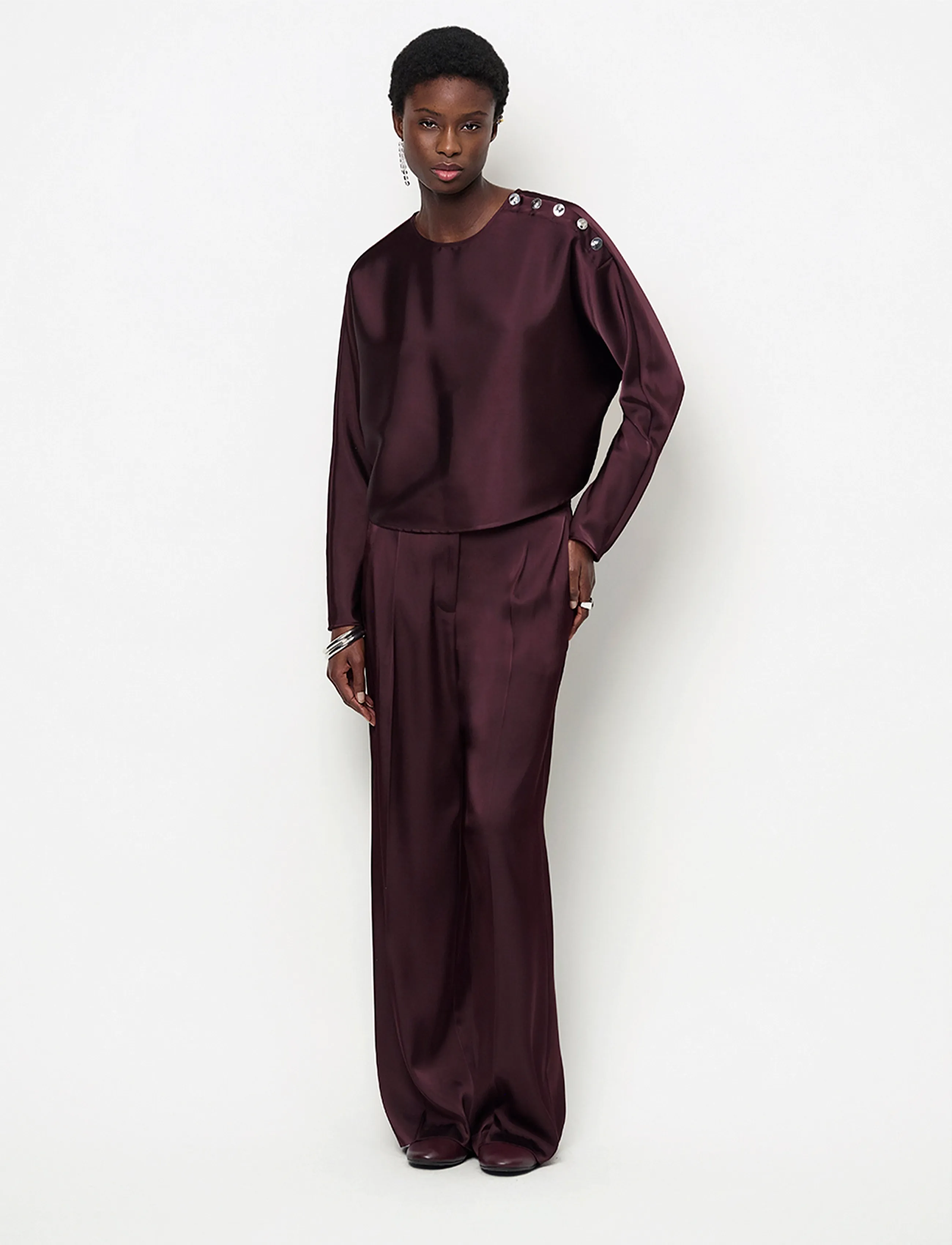 Dante6 - Dante6-Leiva bold satin button detail top - langärmelige blusen - dark plum - 0