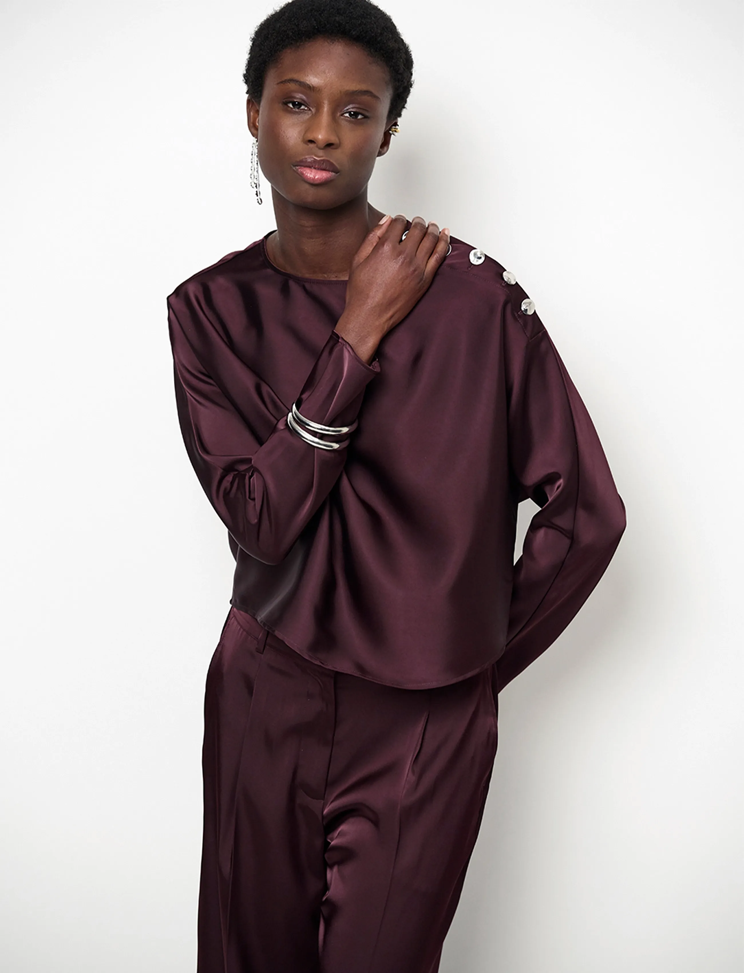 Dante6 - Dante6-Leiva bold satin button detail top - langärmelige blusen - dark plum - 4