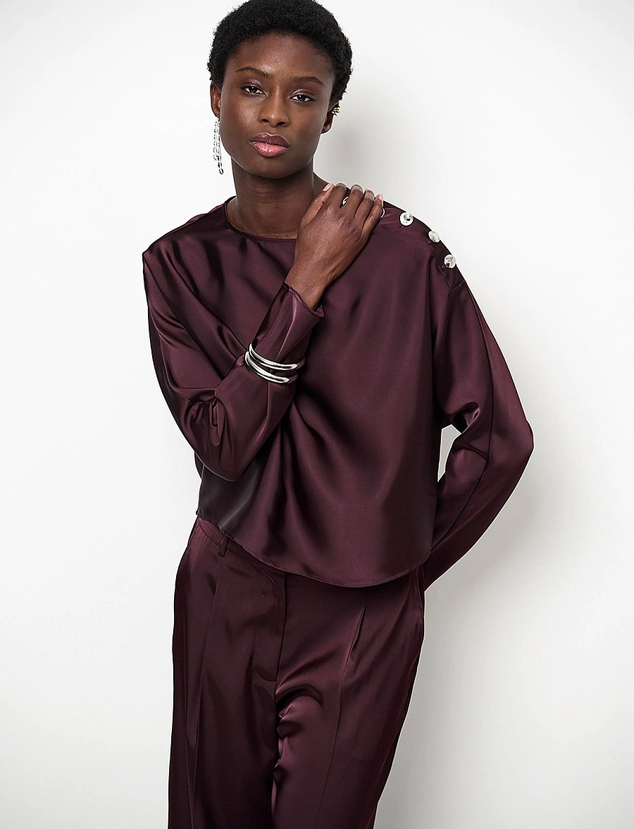 Dante6 - Dante6-Leiva bold satin button detail top - langärmelige blusen - dark plum - 4