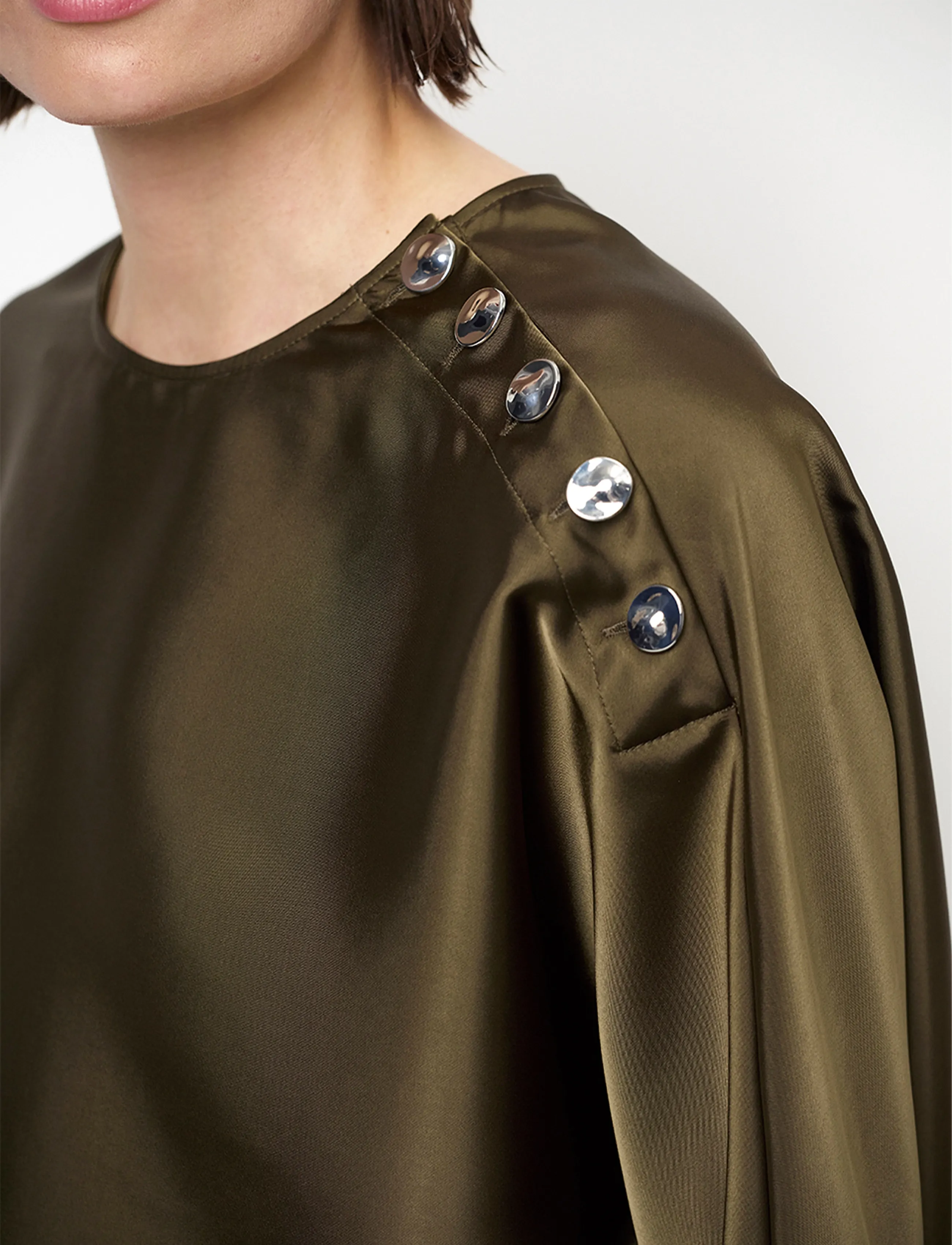 Dante6 - Dante6-Leiva bold satin button detail top - moss olive - 4