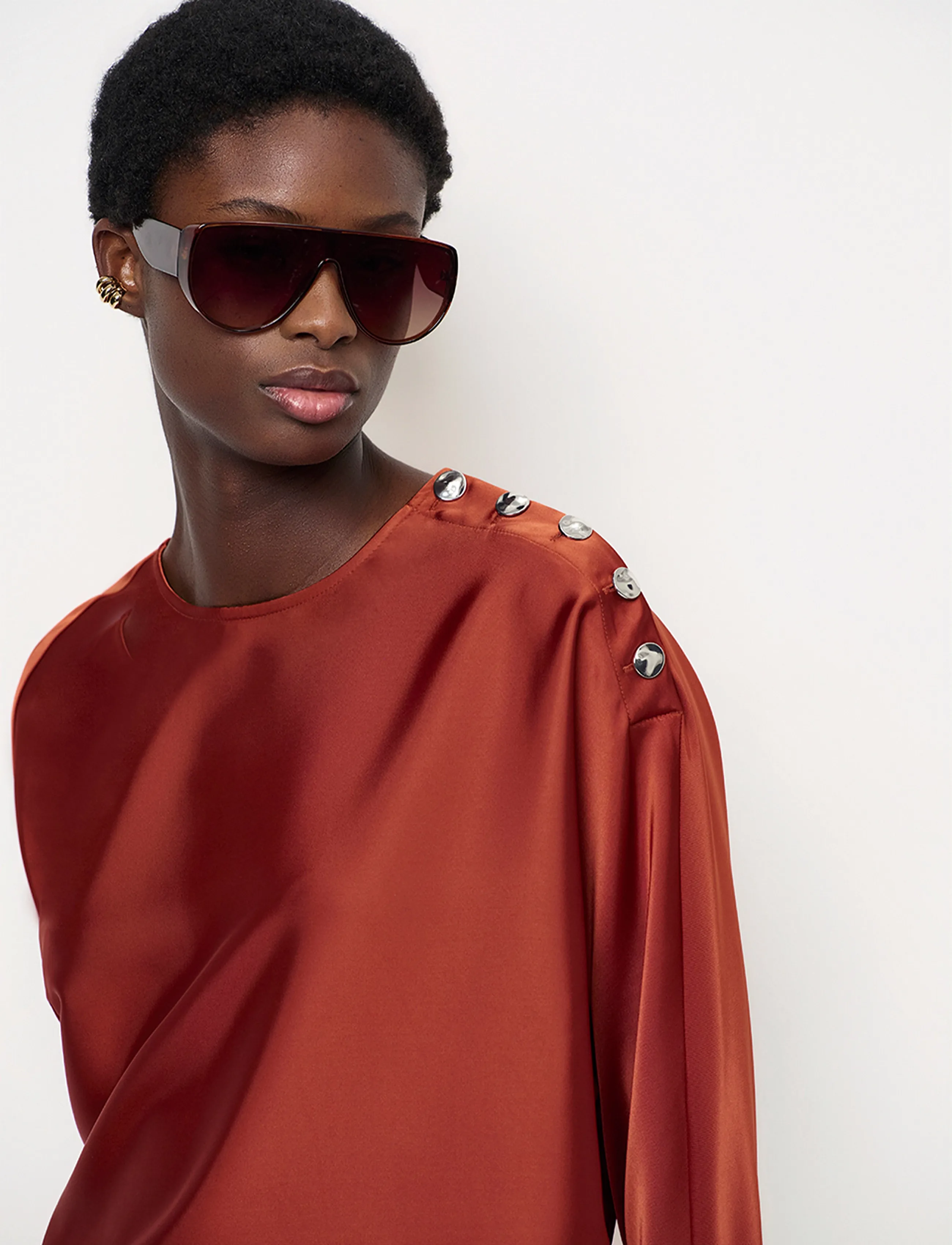 Dante6 - Dante6-Leiva bold satin button detail top - roasted pumpkin - 4