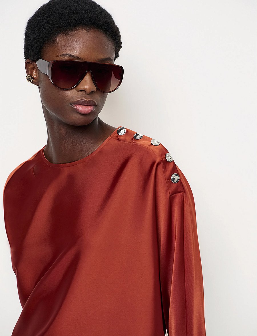Dante6 - Dante6-Leiva bold satin button detail top - langärmelige blusen - roasted pumpkin - 4