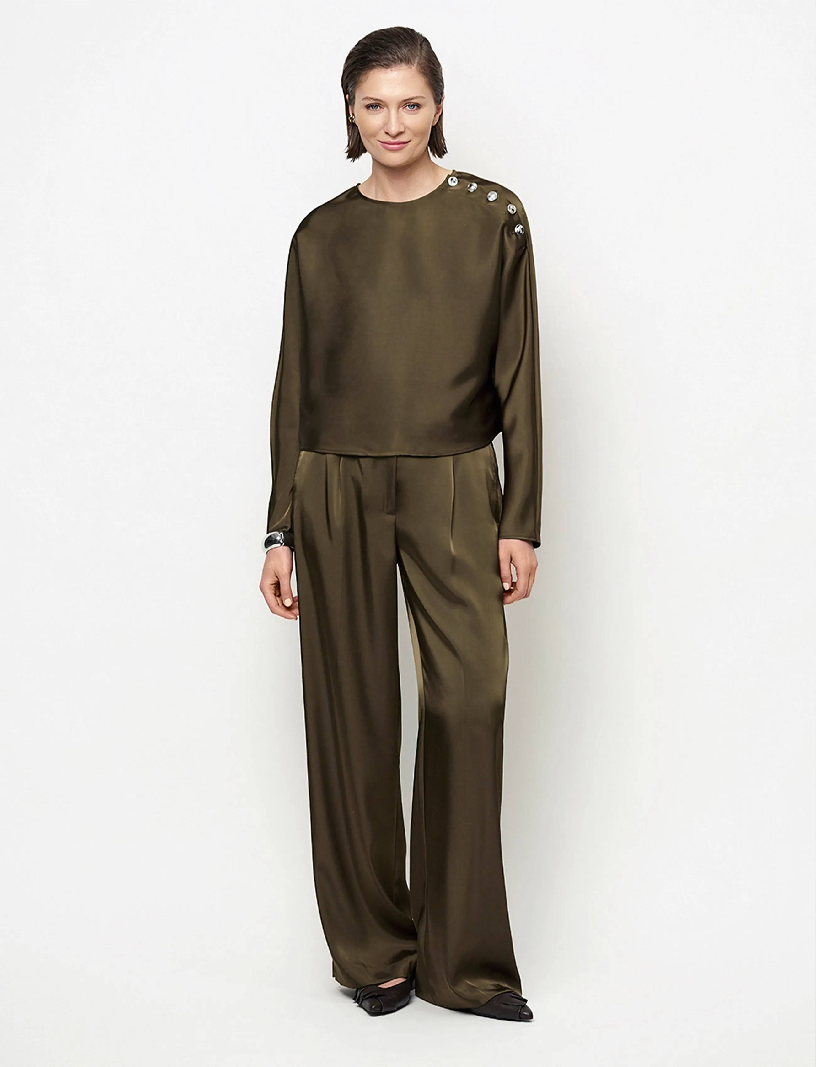 Dante6 Dante6-Jules bold satin smart pants - Riided - MOSS OLIVE / khaki/green