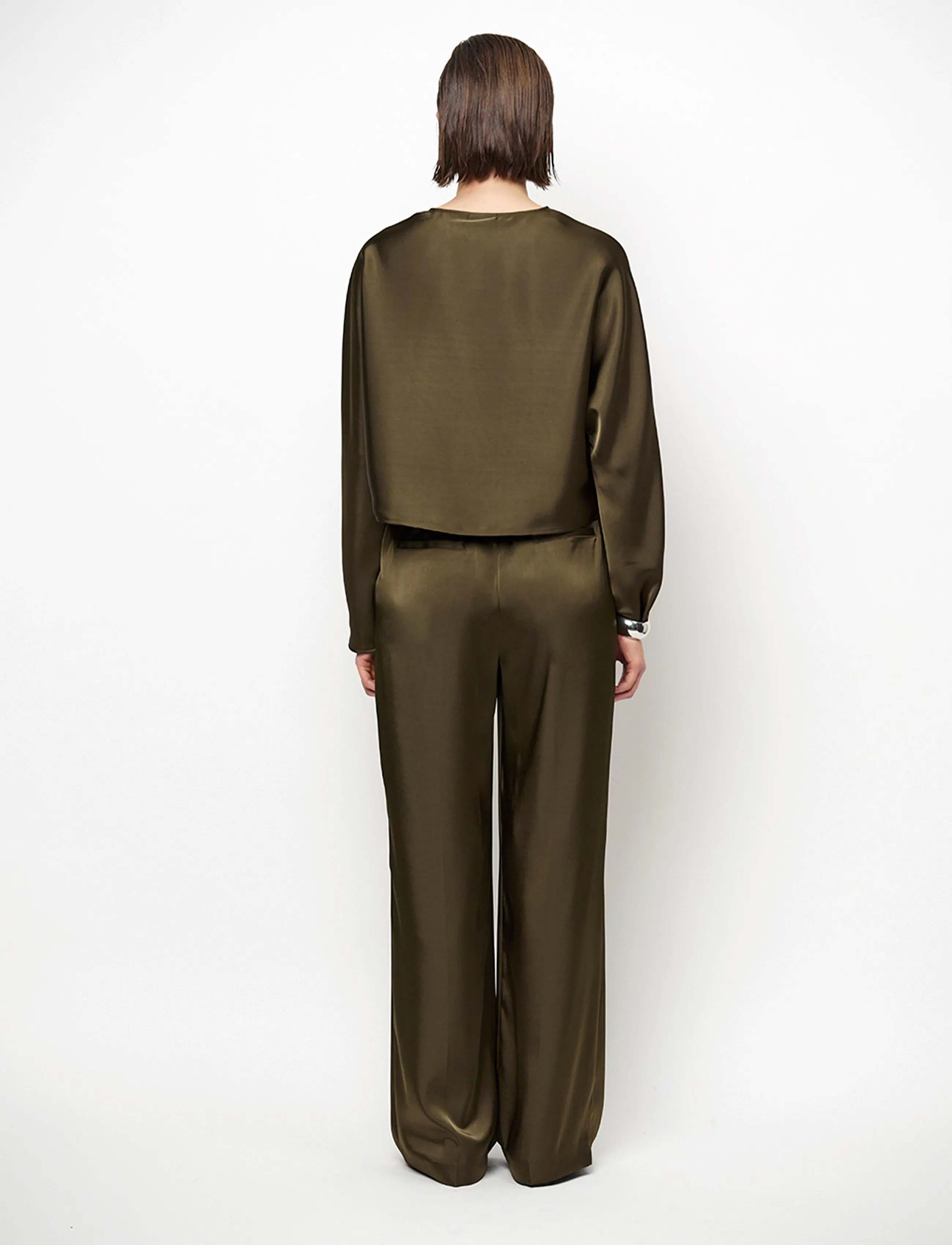 Dante6 - Dante6-Jules bold satin smart pants - laia säärega püksid - moss olive - 3