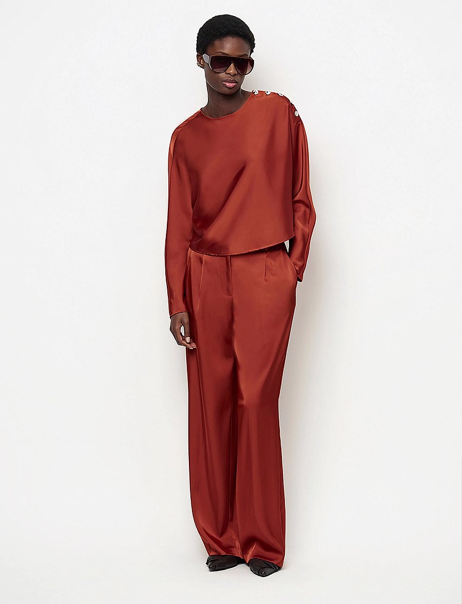 Dante6 - Dante6-Jules bold satin smart pants - wide leg trousers - roasted pumpkin - 0