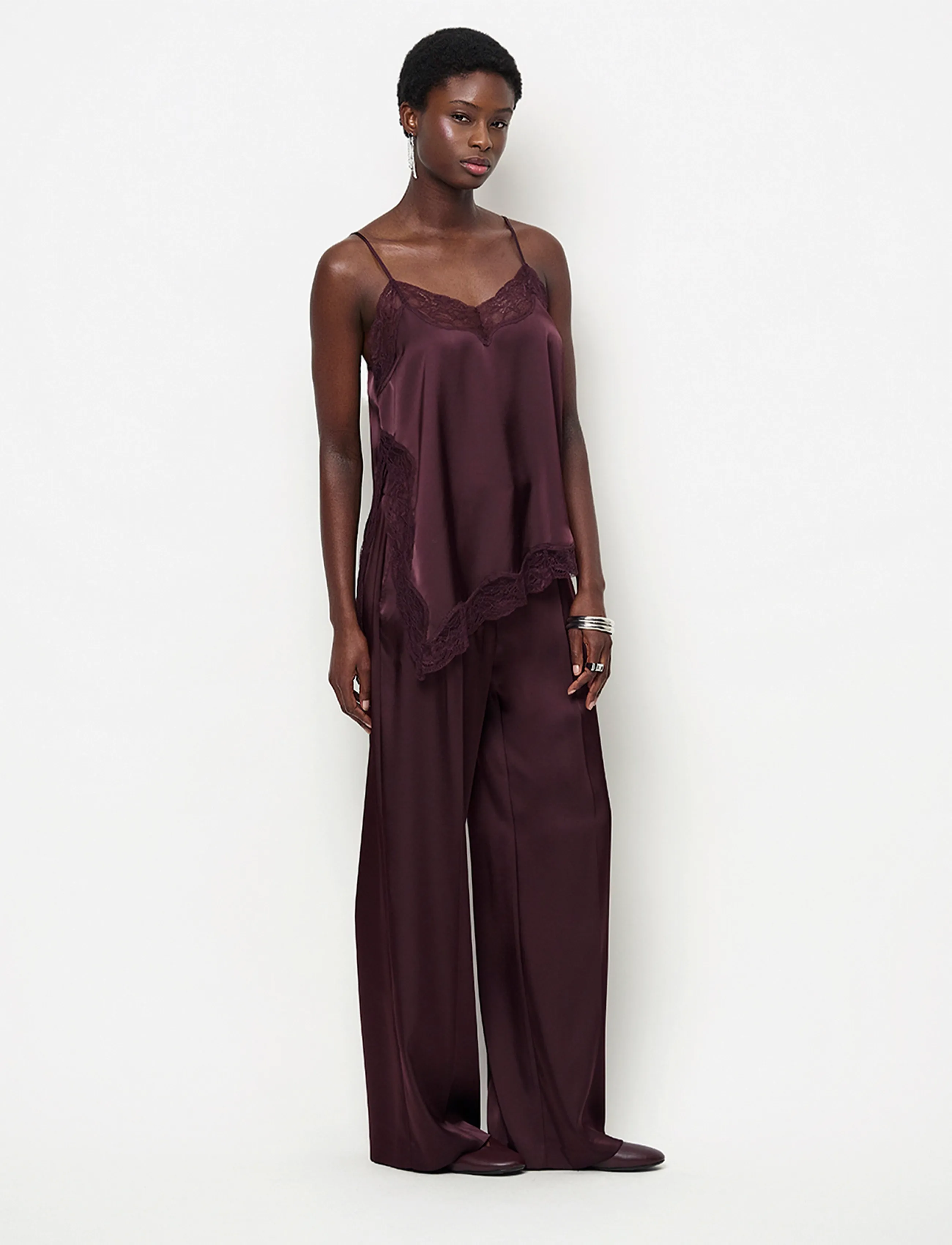 Dante6 Dante6-Dawna bold satin lace camisole - Ärmellose Blusen - DARK PLUM / purple
