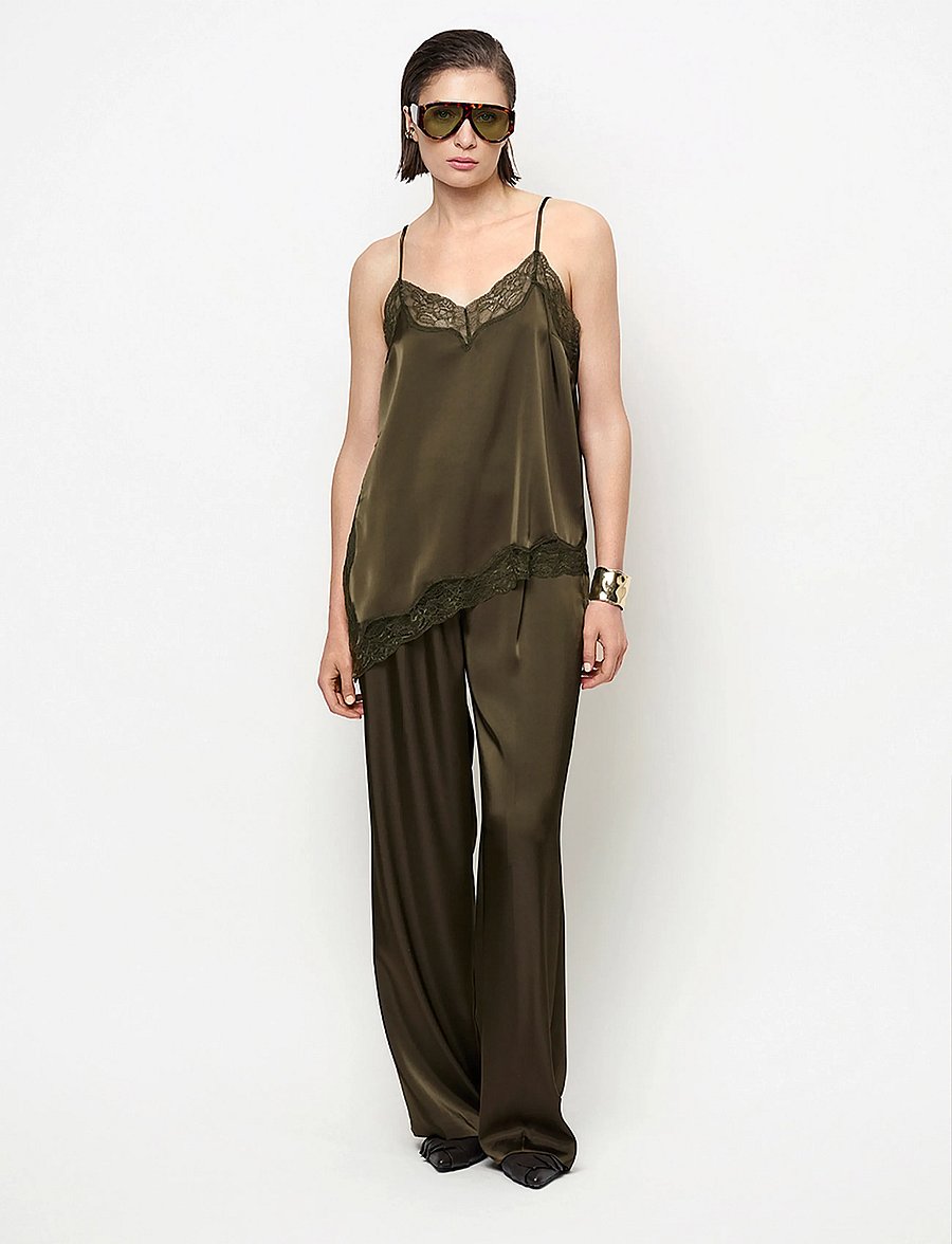 Dante6 - Dante6-Dawna bold satin lace camisole - varrukateta pluusid - moss olive - 0