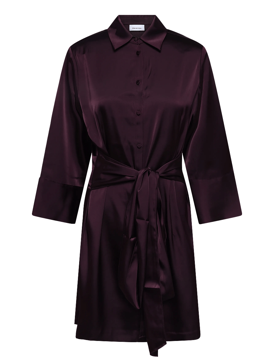 Dante6 - Dante6-Noanne bold satin shirt-wrap dress - slå-om-kjoler - dark plum - 1