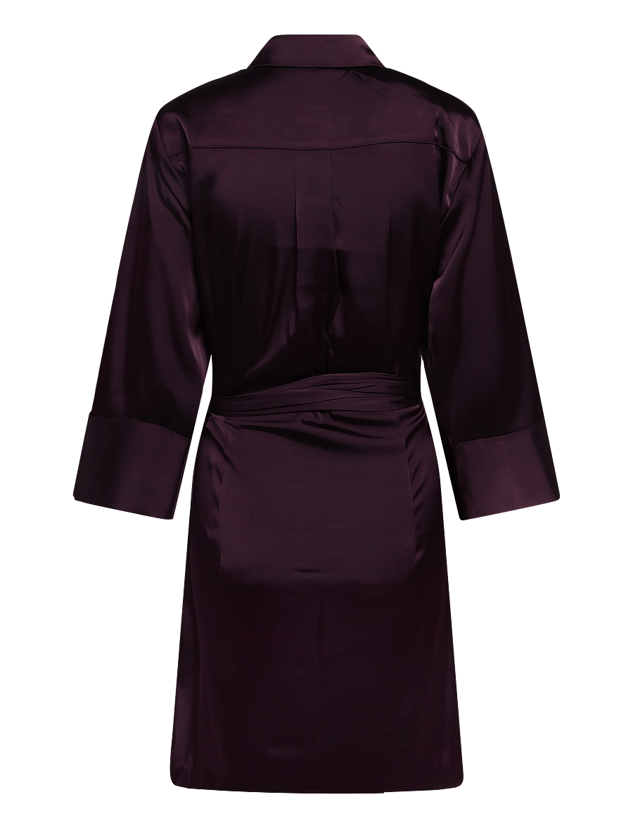 Dante6 - Dante6-Noanne bold satin shirt-wrap dress - slå-om-kjoler - dark plum - 2