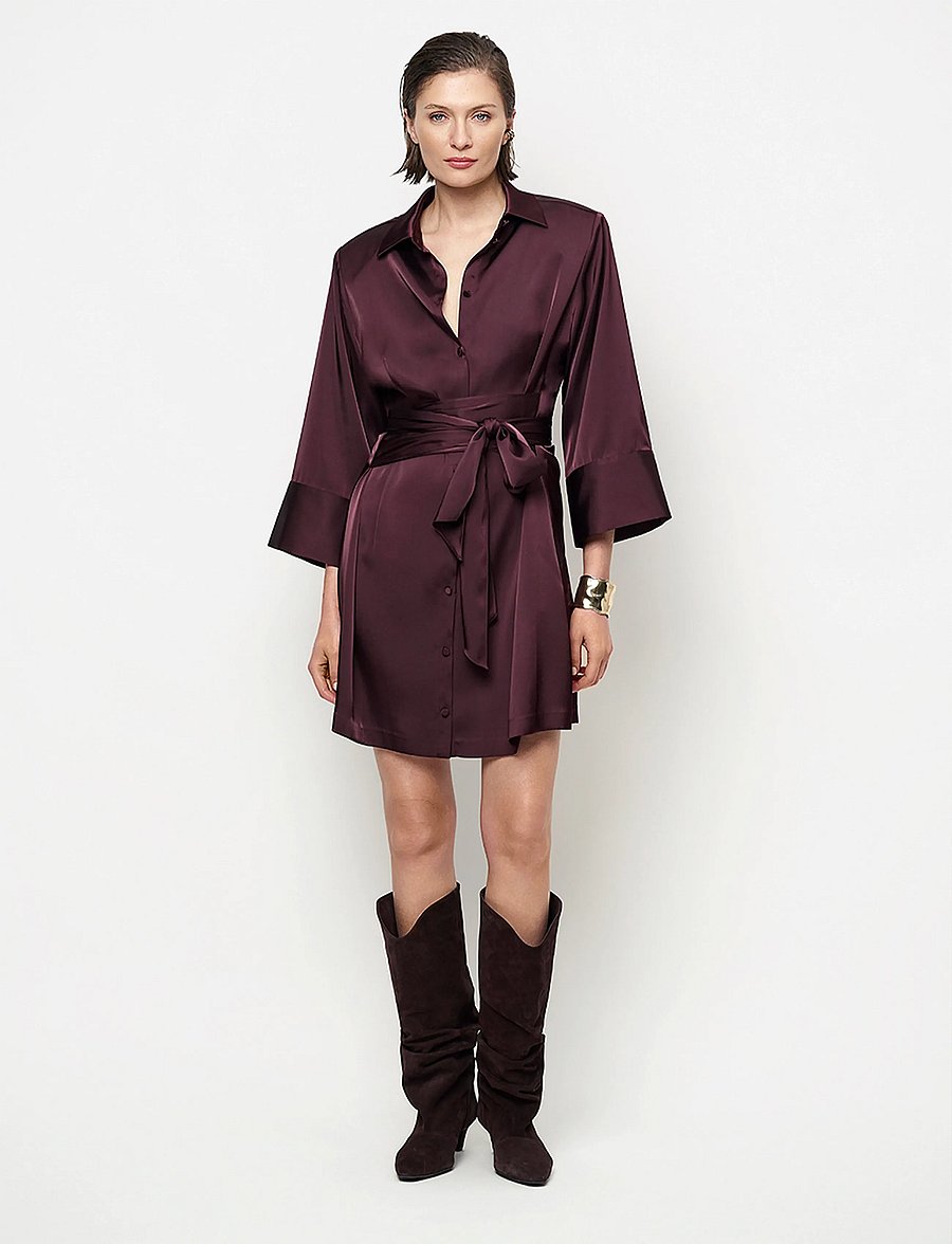 Dante6 - Dante6-Noanne bold satin shirt-wrap dress - slå-om-kjoler - dark plum - 0
