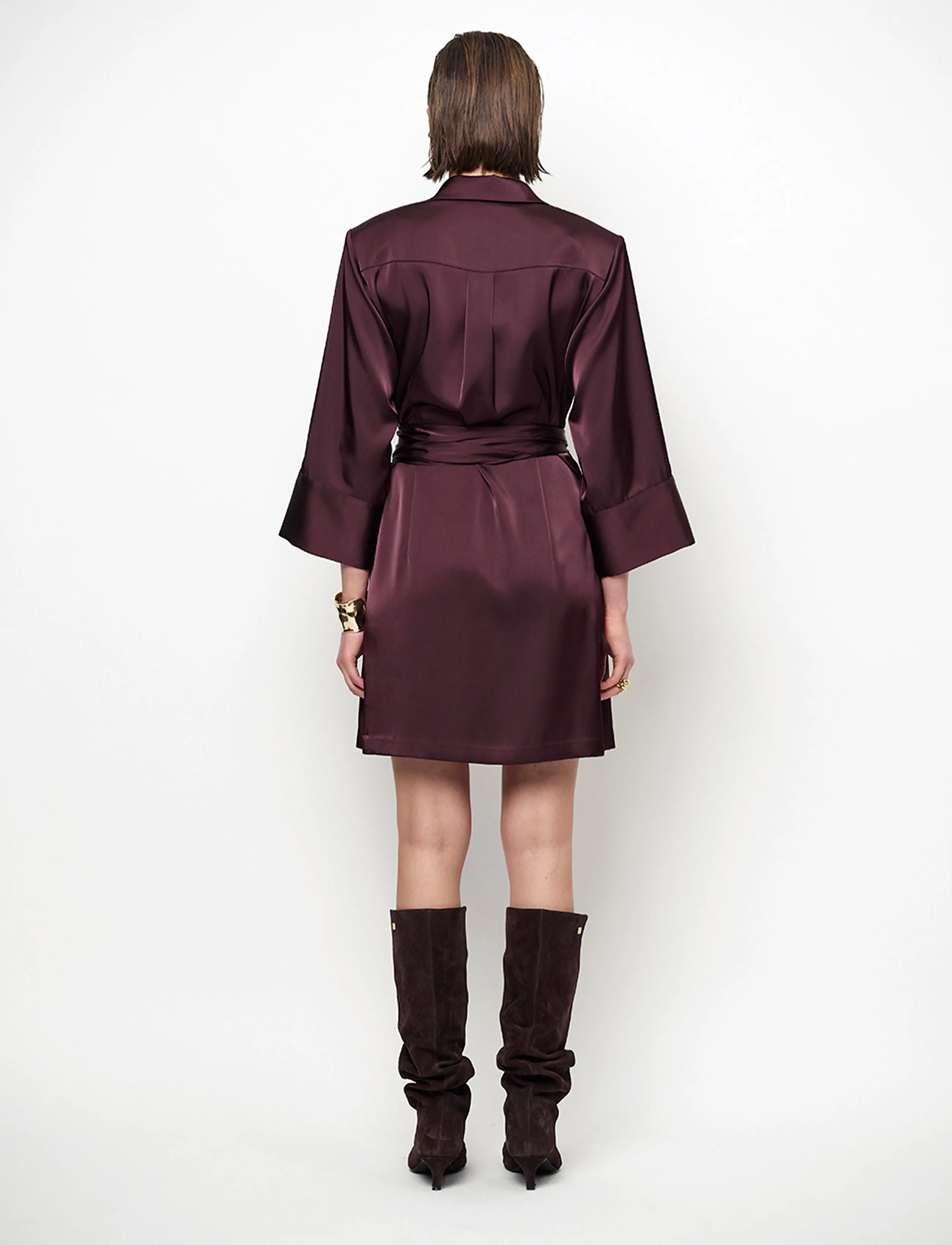 Dante6 - Dante6-Noanne bold satin shirt-wrap dress - slå-om-kjoler - dark plum - 3