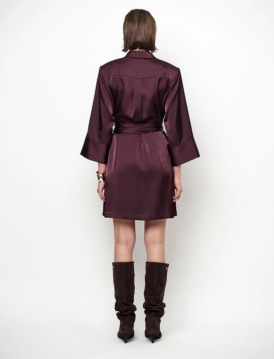 Dante6 - Dante6-Noanne bold satin shirt-wrap dress - slå-om-kjoler - dark plum - 3